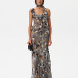 MONICA - Ruffled chiffon maxi dress with devoré detail