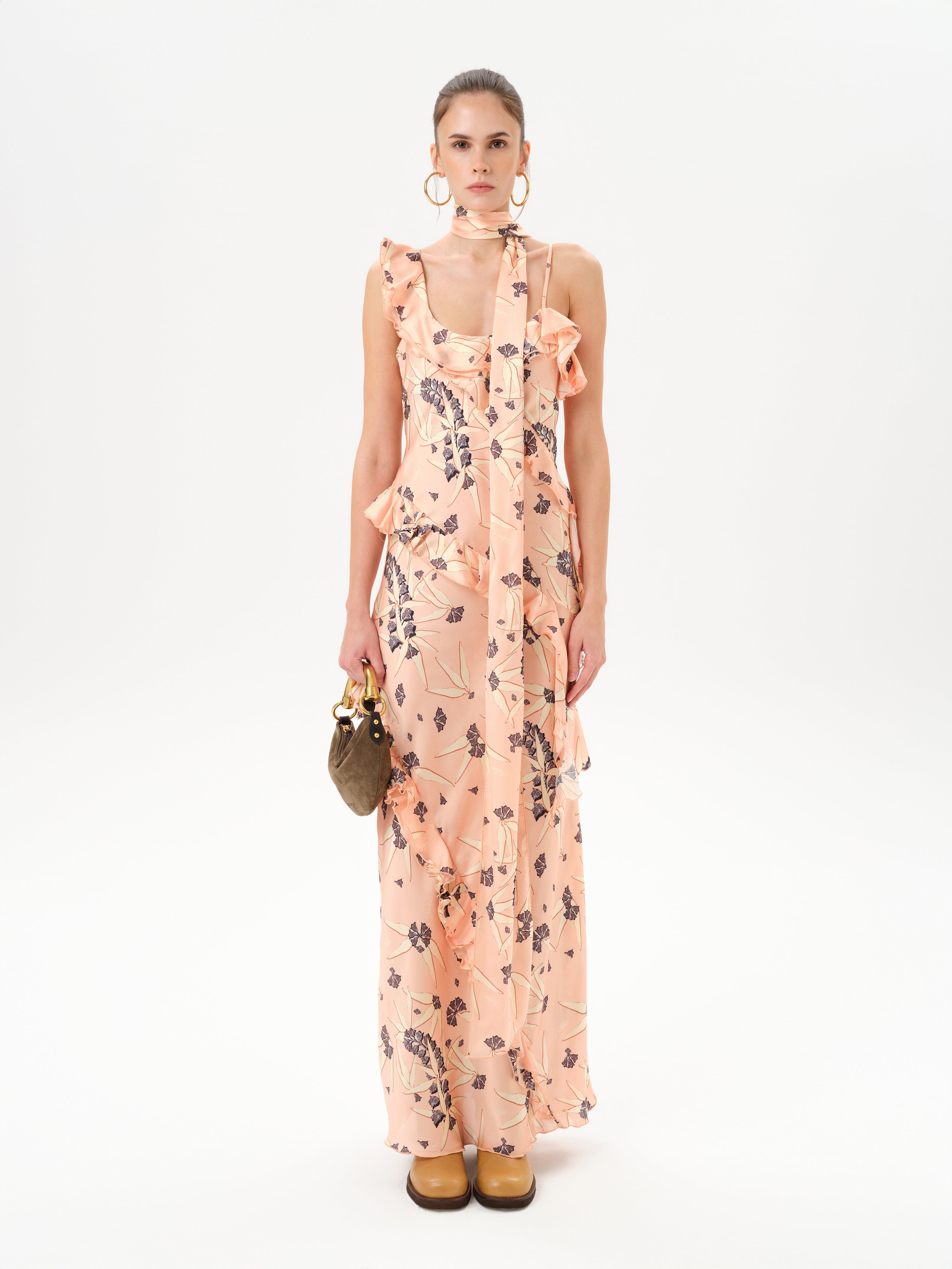 MONICA - Ruffled satin maxi dress