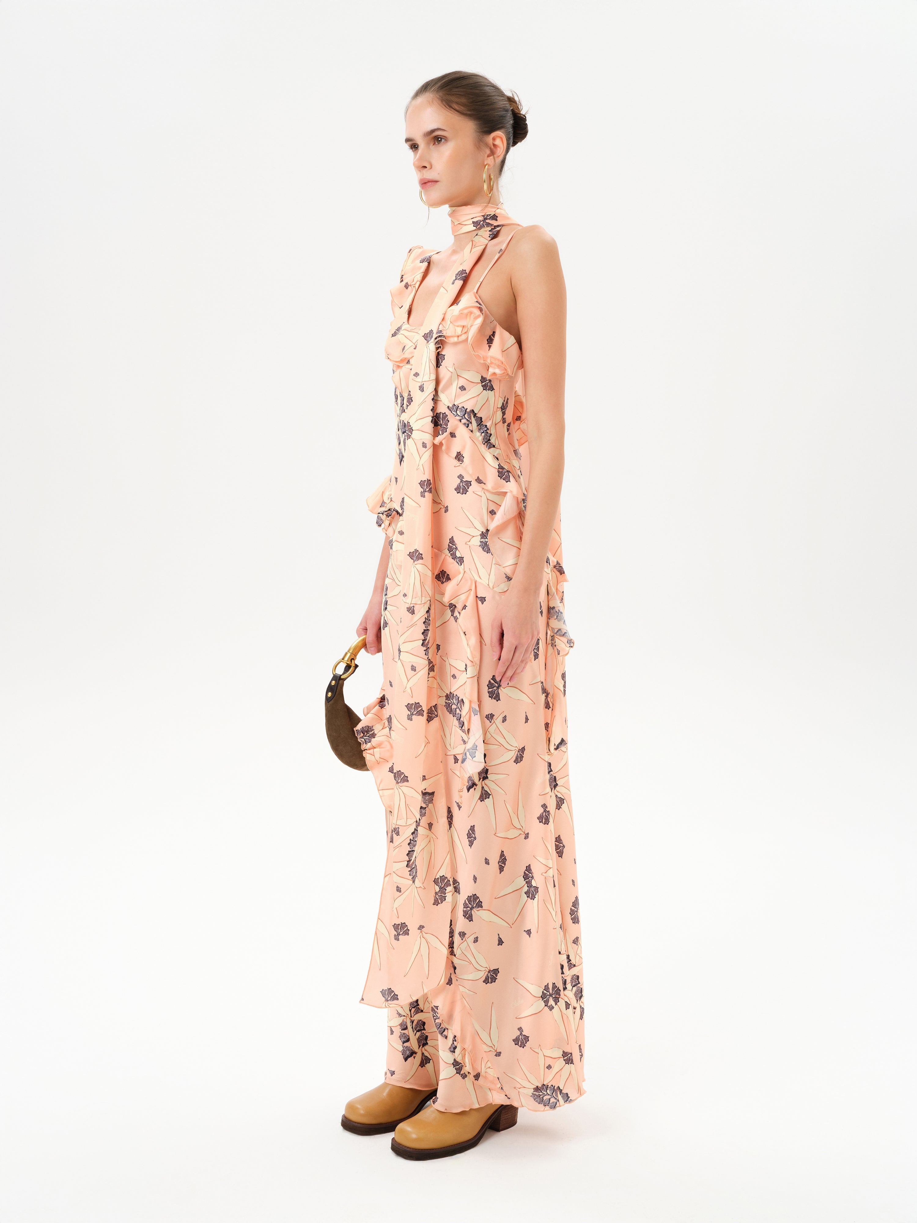 MONICA - Ruffled satin maxi dress