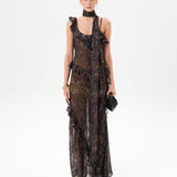 MONICA - Ruffled devoré chiffon maxi dress