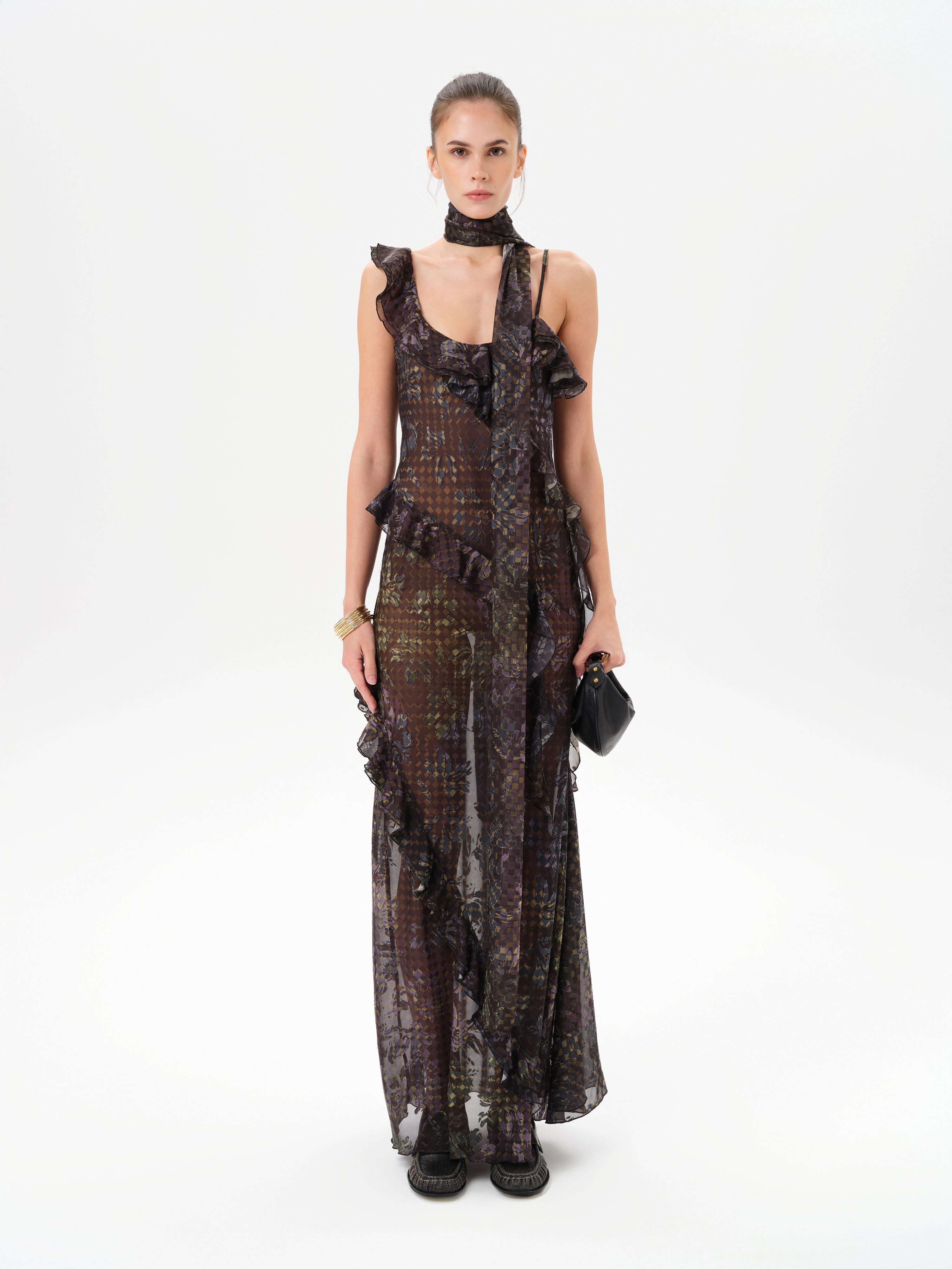 MONICA - Ruffled devoré chiffon maxi dress