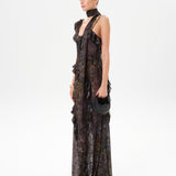 MONICA - Ruffled devoré chiffon maxi dress