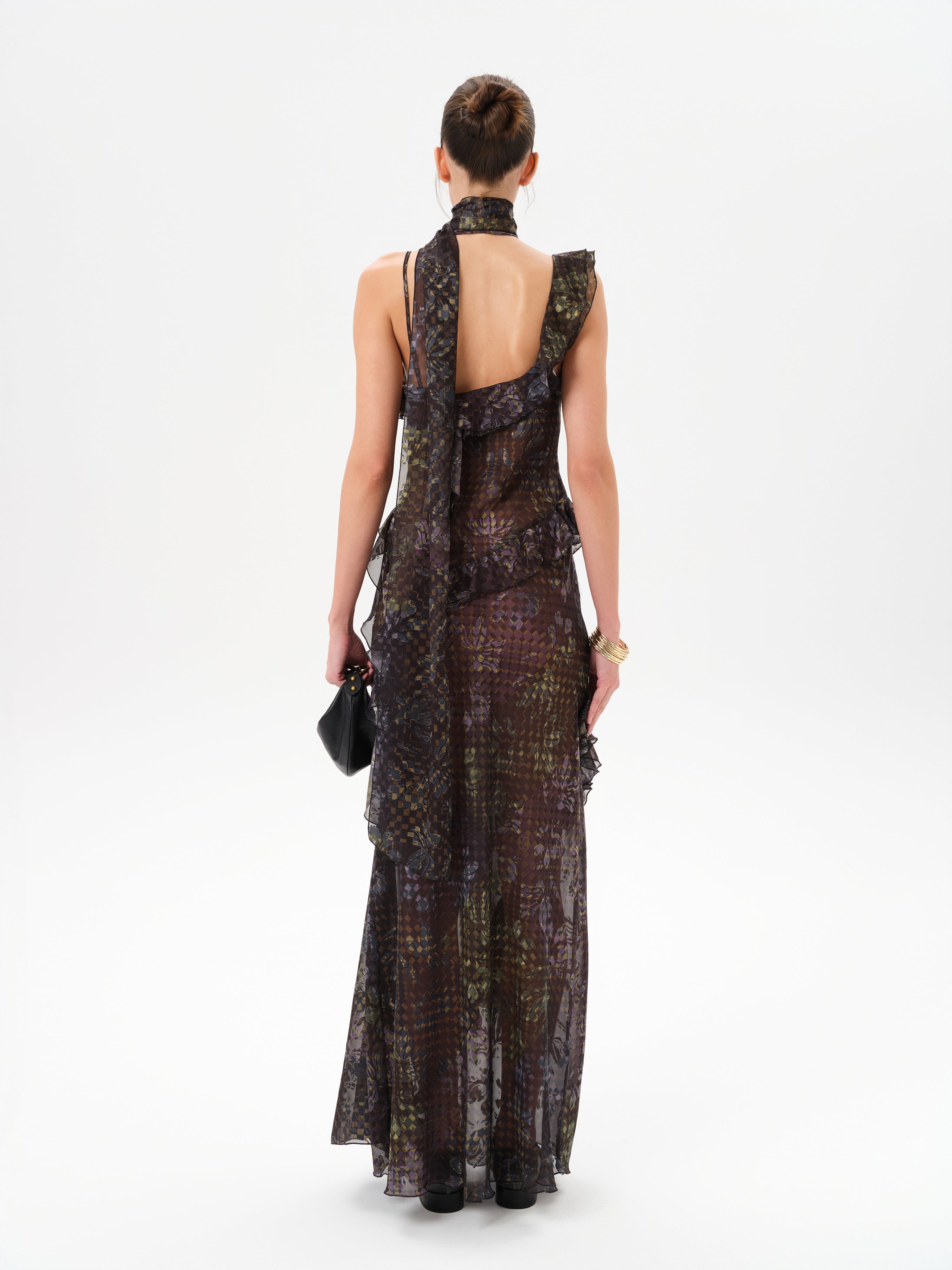 MONICA - Ruffled devoré chiffon maxi dress