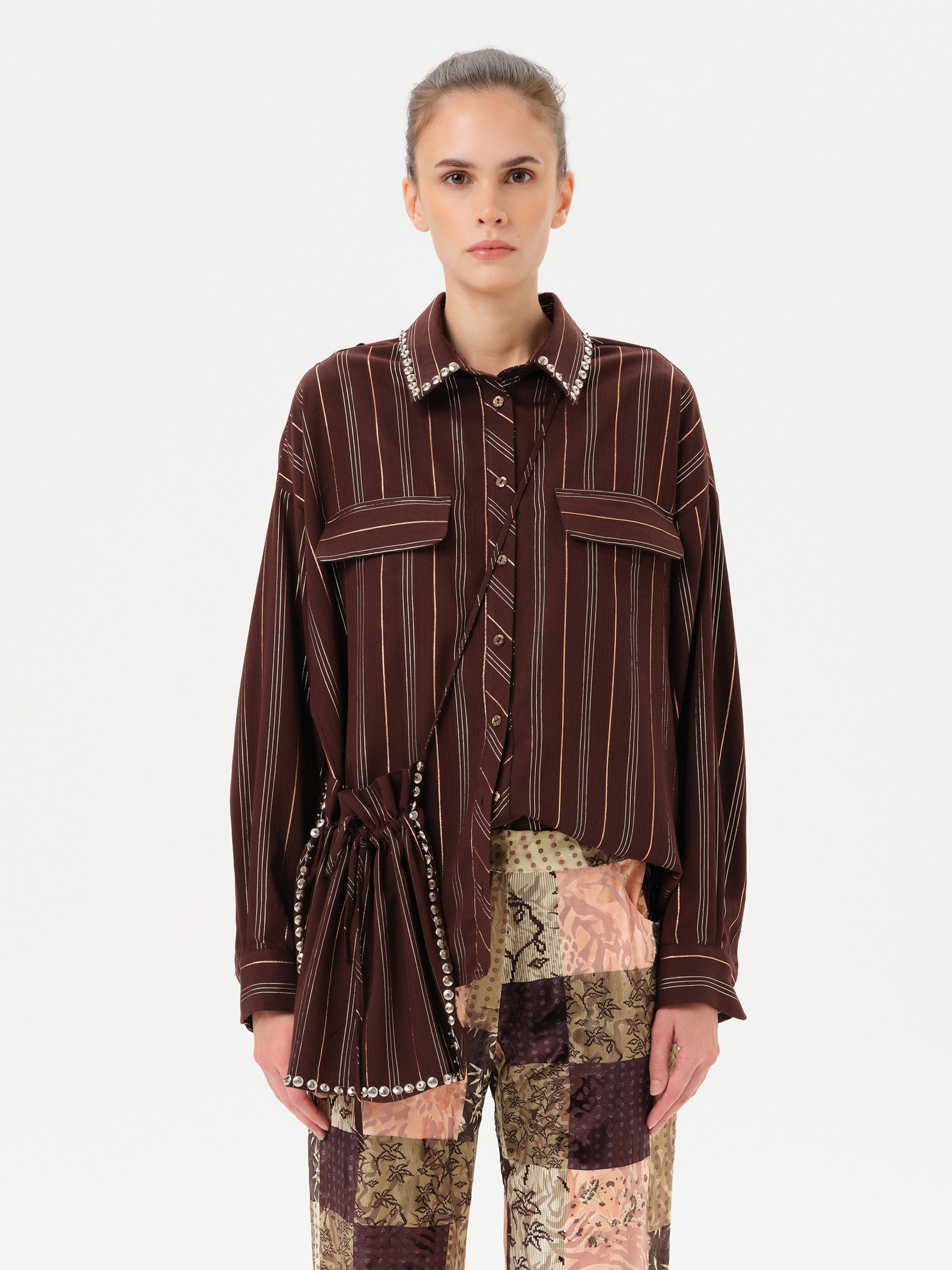 MONINA - Striped long sleeve shirt woth studs