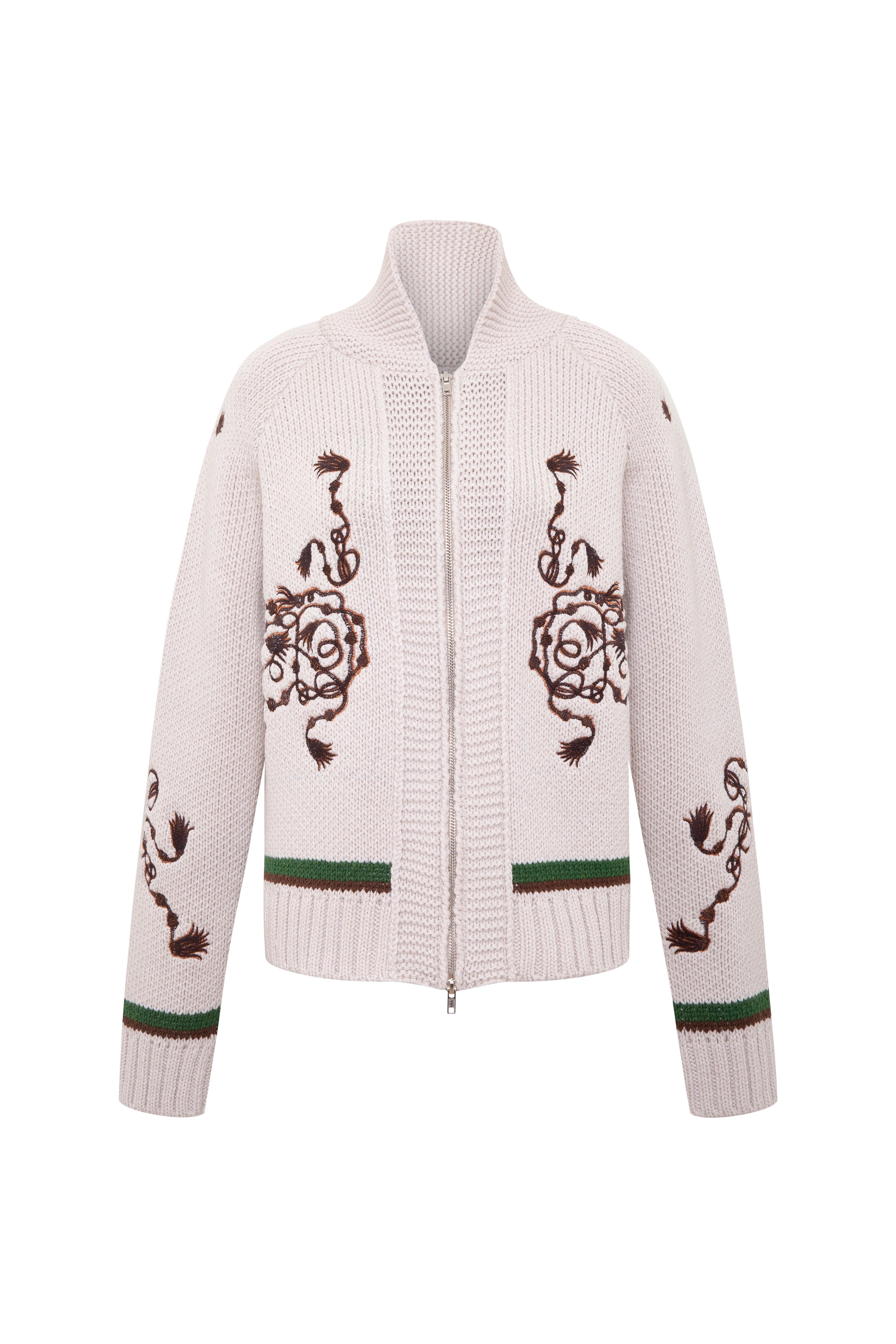 NIASA - Zip-up embroidered knit cardigan