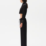 MANOCE - Wide-leg drawstring satin pants embroidered hem