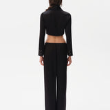 MANOCE - Wide-leg drawstring satin pants embroidered hem