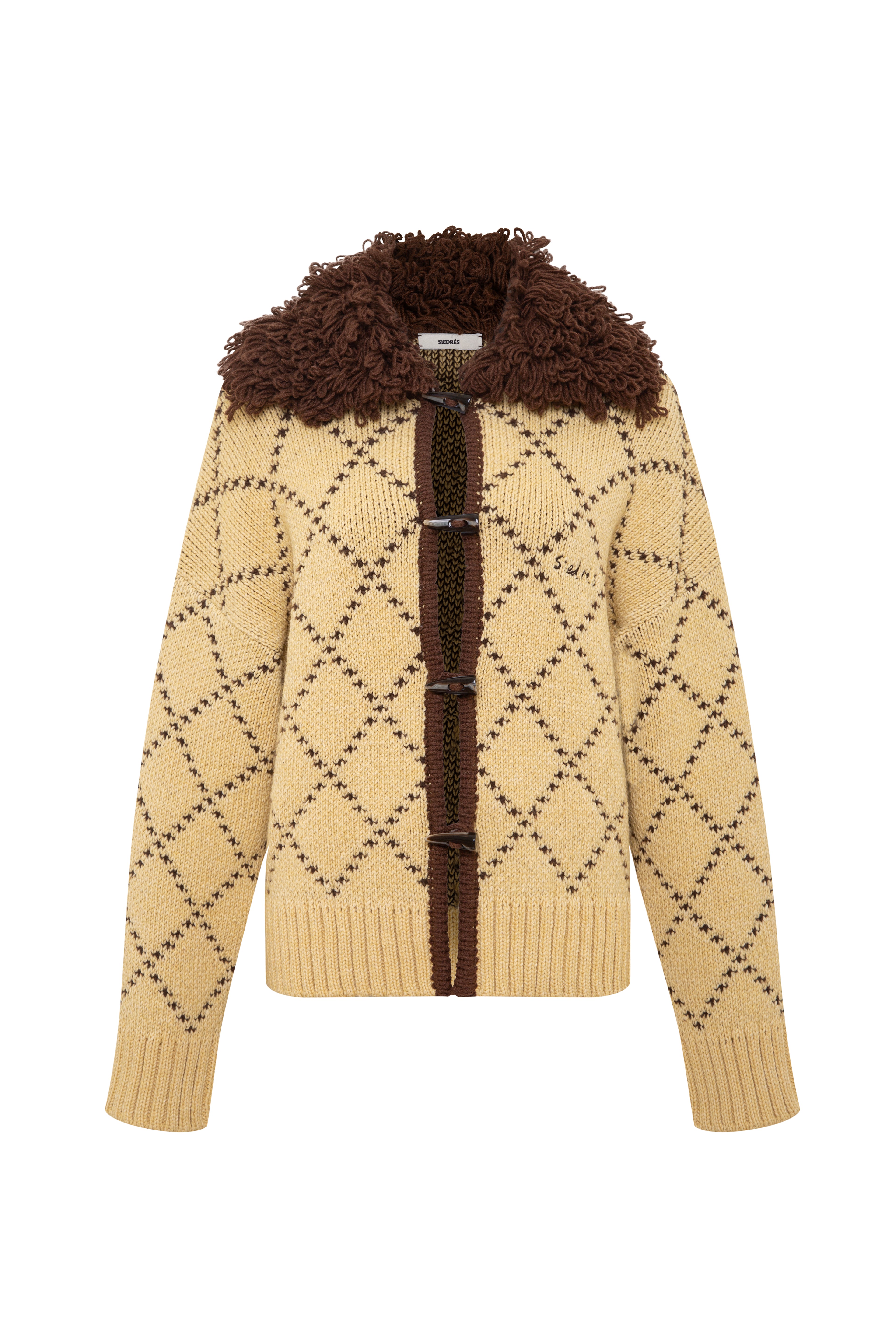 OLLIE - Oversized chunky knit cardigan with textured yarn collar