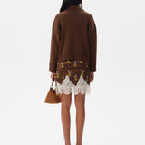 INIA - Satin mini skirt with lace-trimmed hem