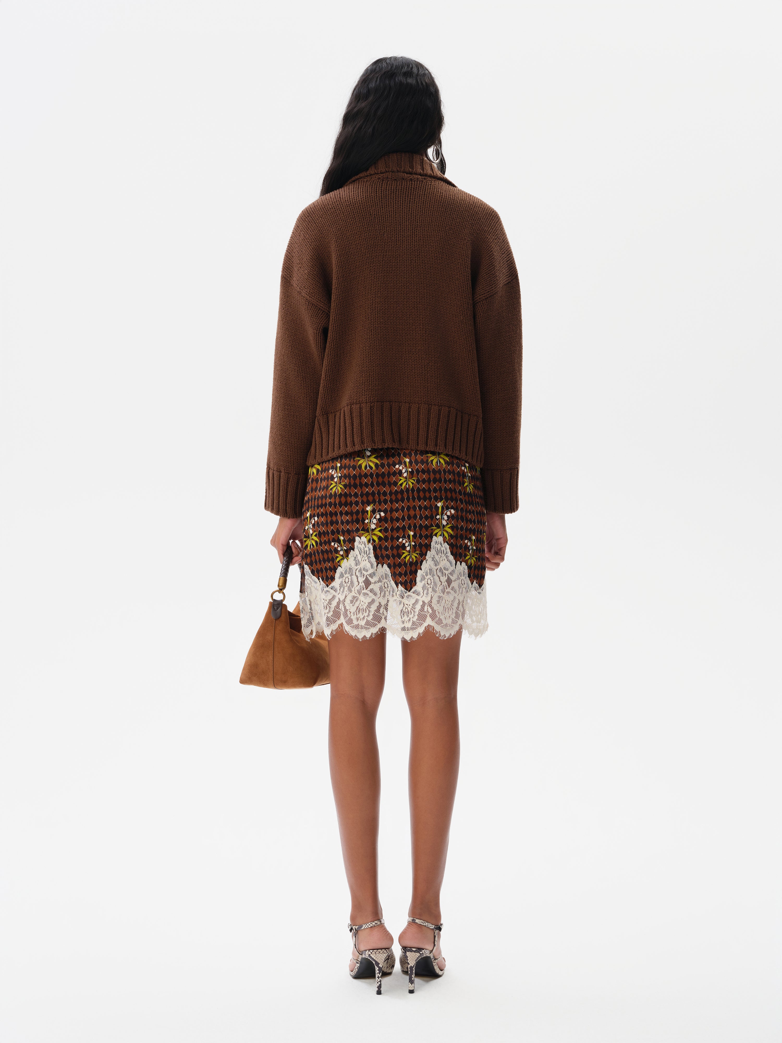 INIA - Satin mini skirt with lace-trimmed hem