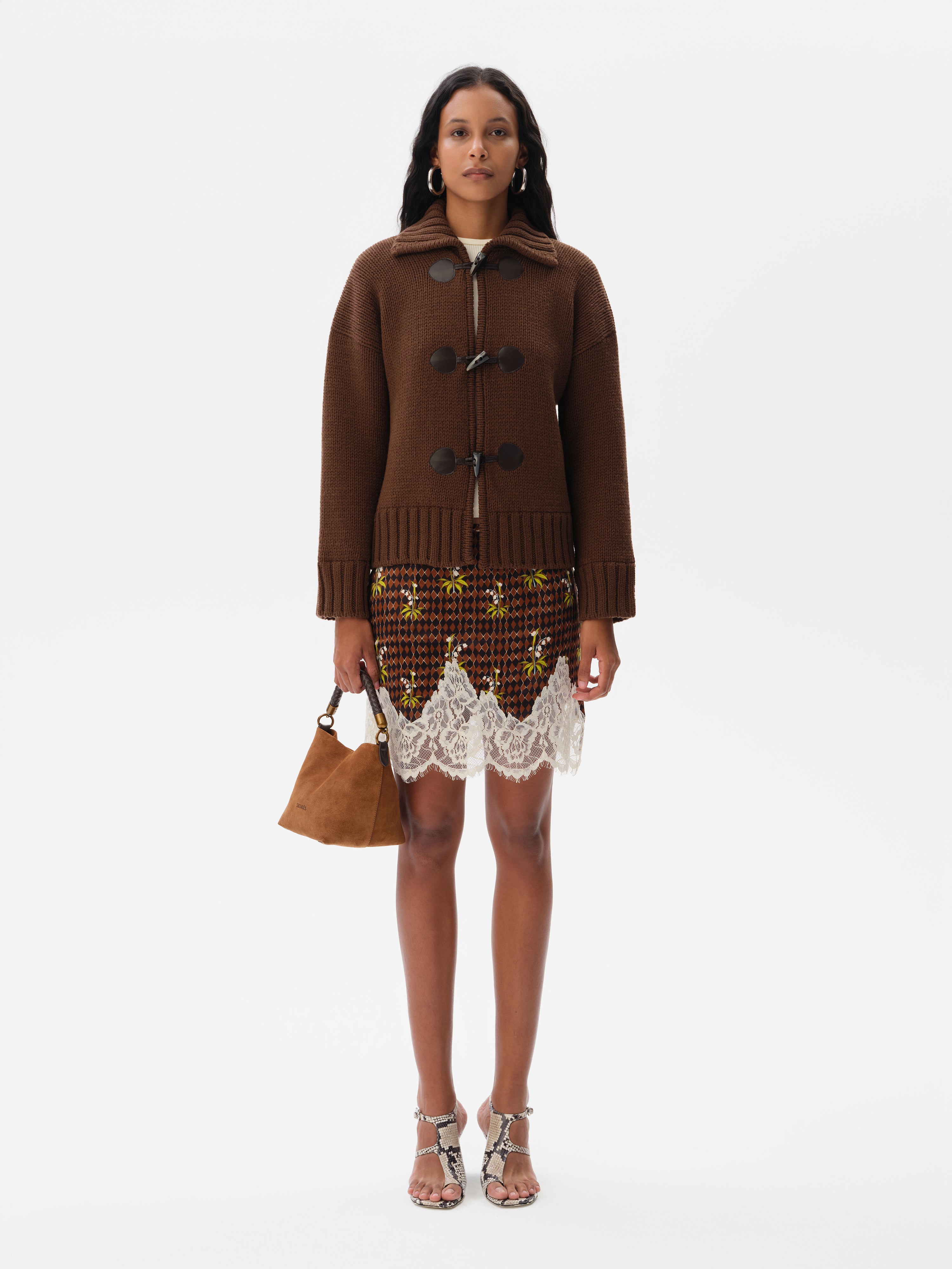 INIA - Satin mini skirt with lace-trimmed hem