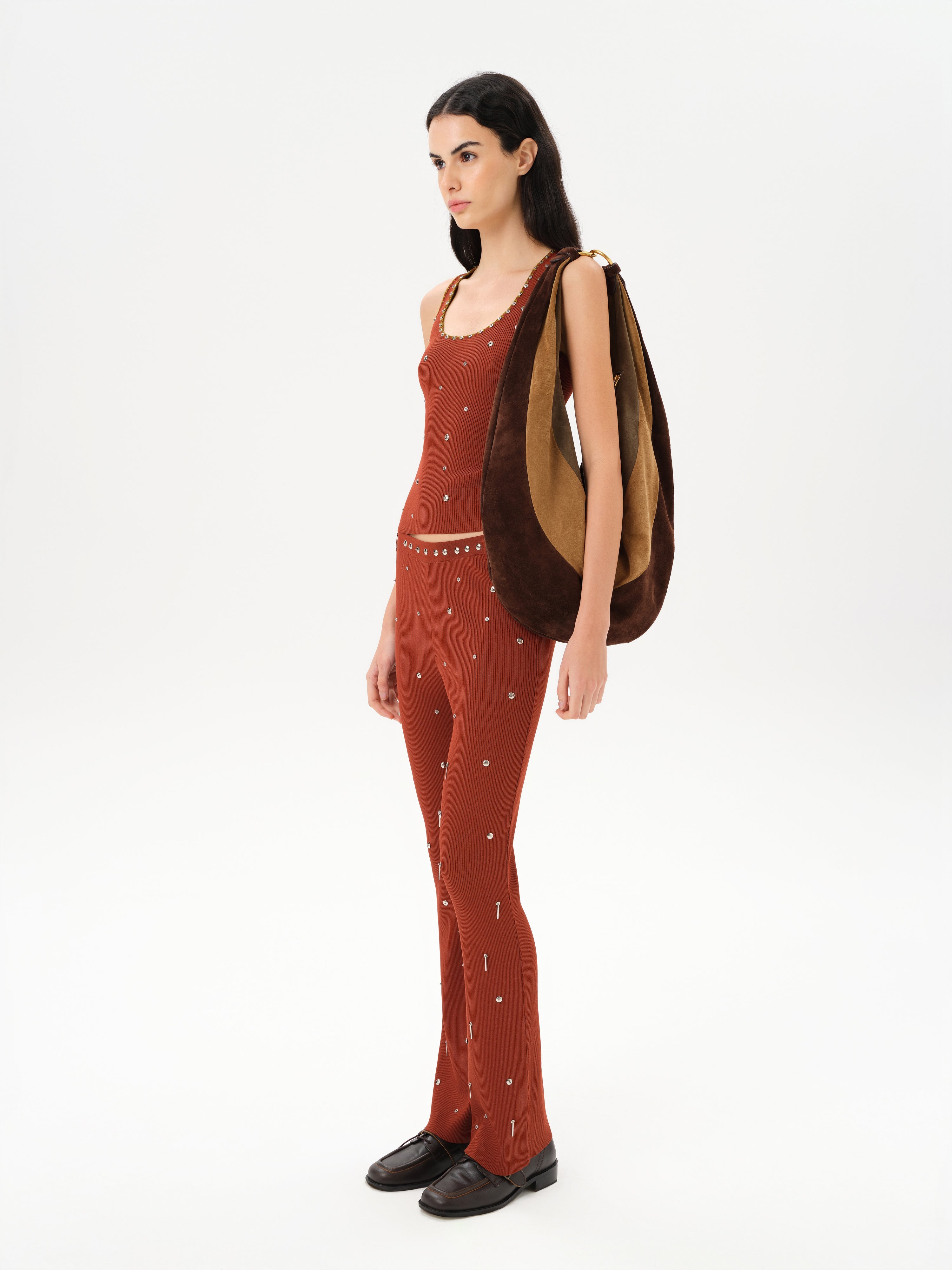 PIANZA - Ribbed knit fitted tank top with studs