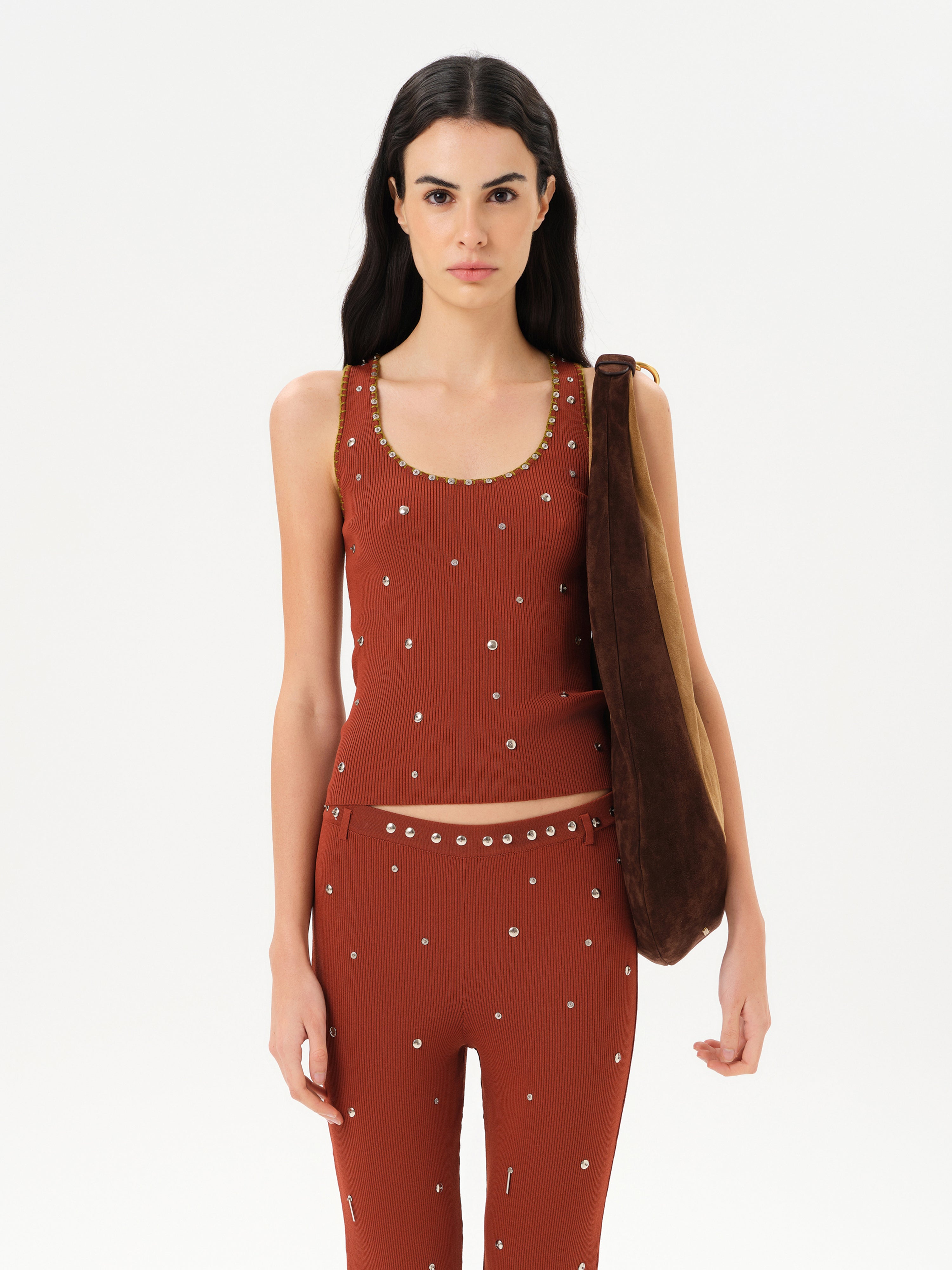 PIANZA - Ribbed knit fitted tank top with studs