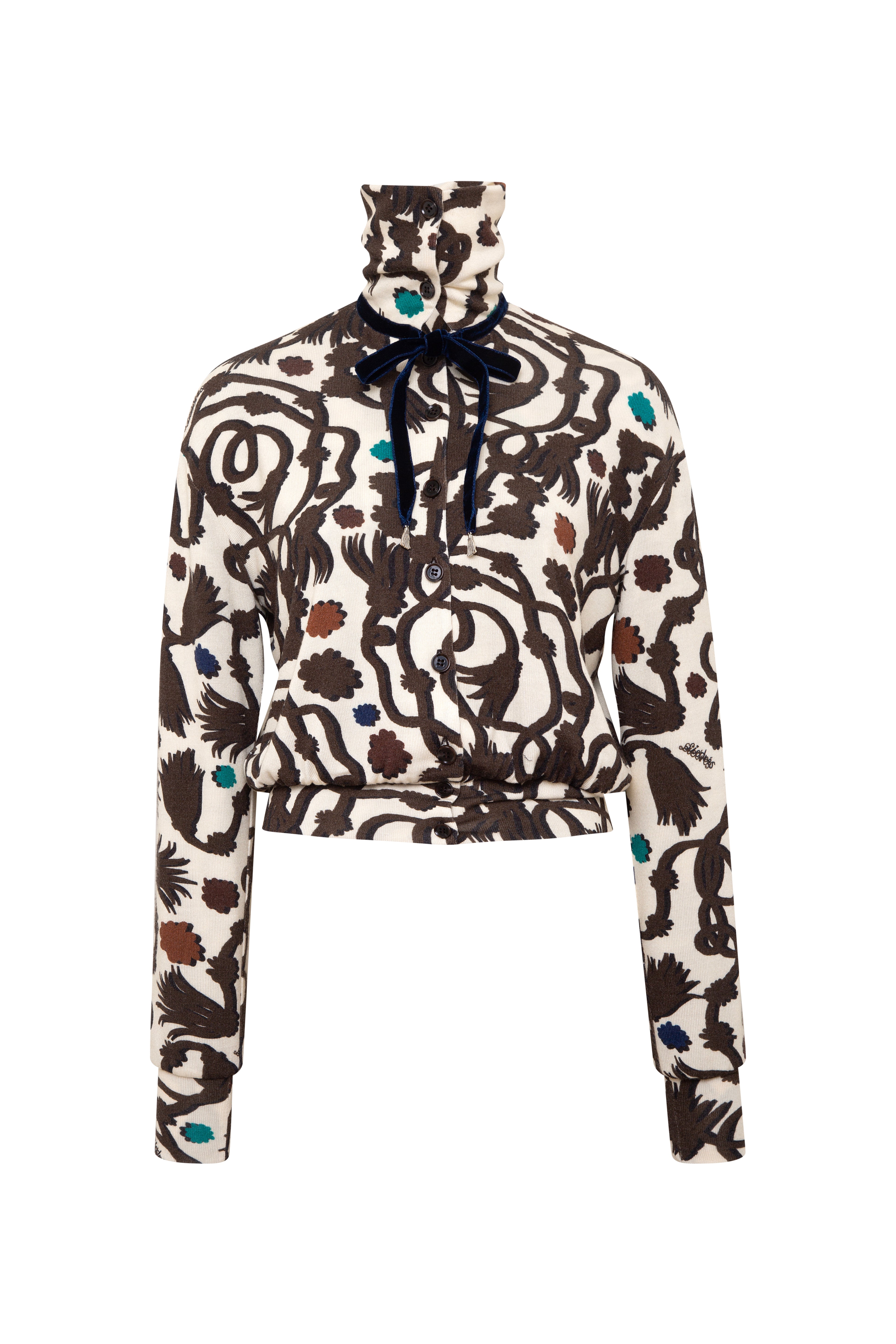 POLETTE - Printed knit cardigan with velvet tie detail