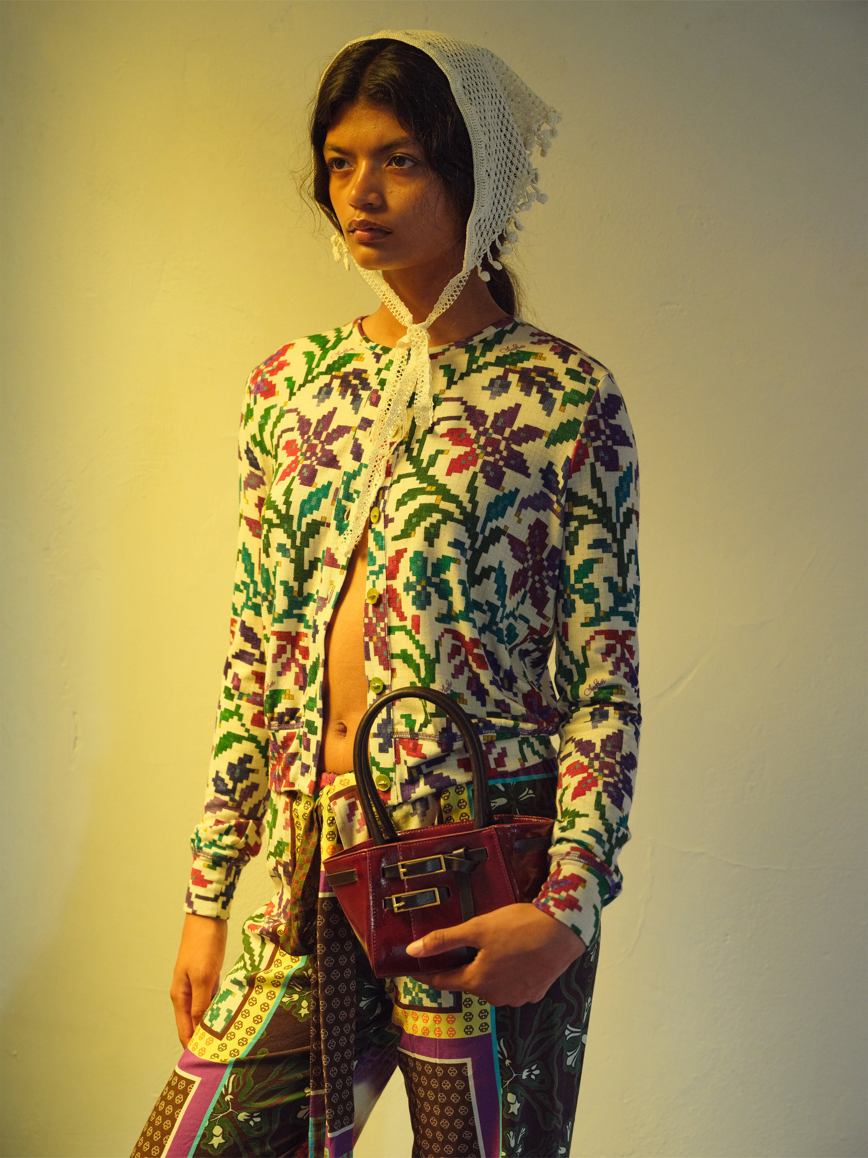POLI - Printed mother-of-pearl buttoned cardigan