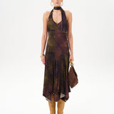 RAYE - Printed halter neck midi satin dress