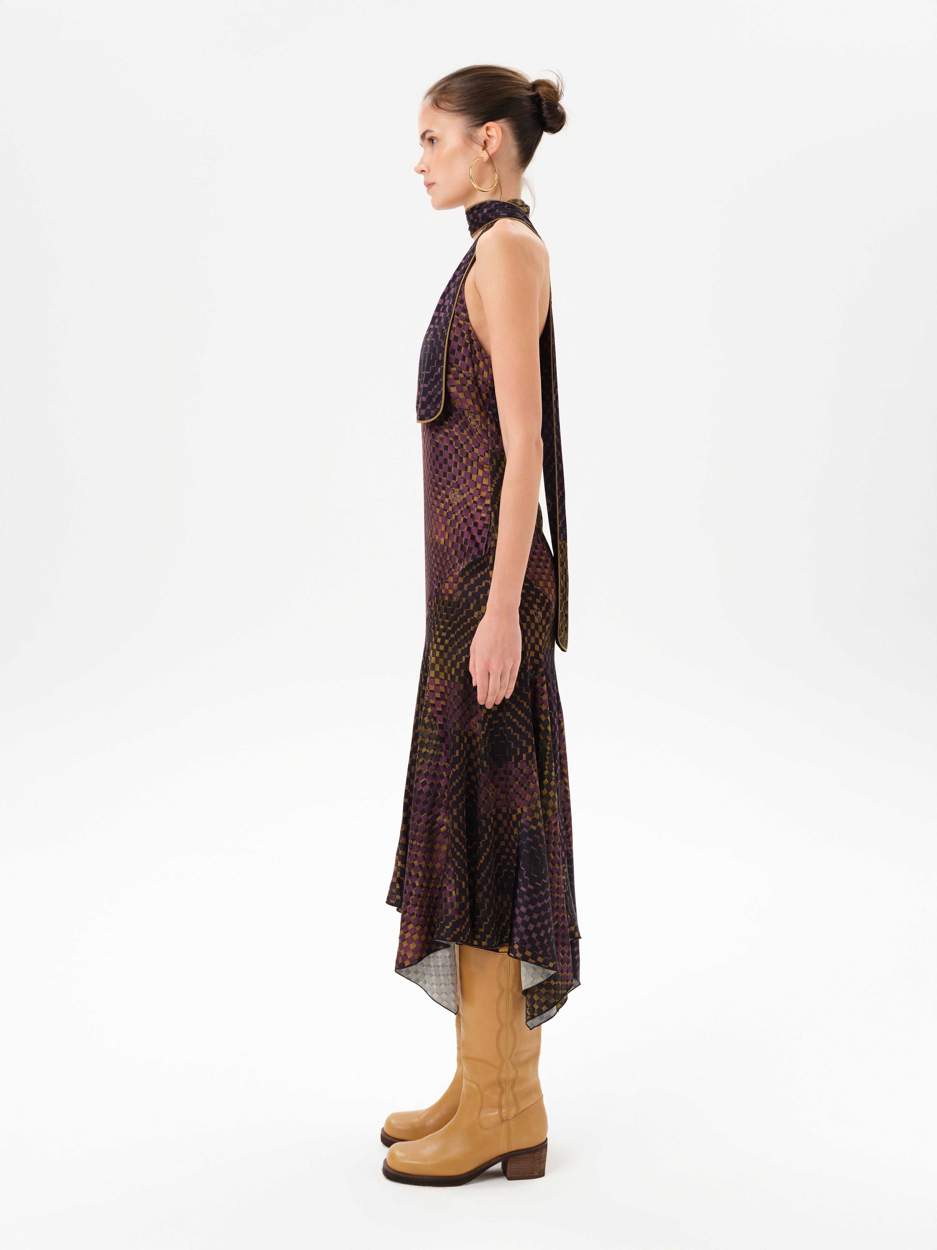 RAYE - Printed halter neck midi satin dress
