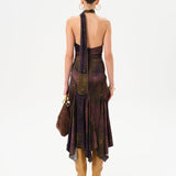 RAYE - Printed halter neck midi satin dress