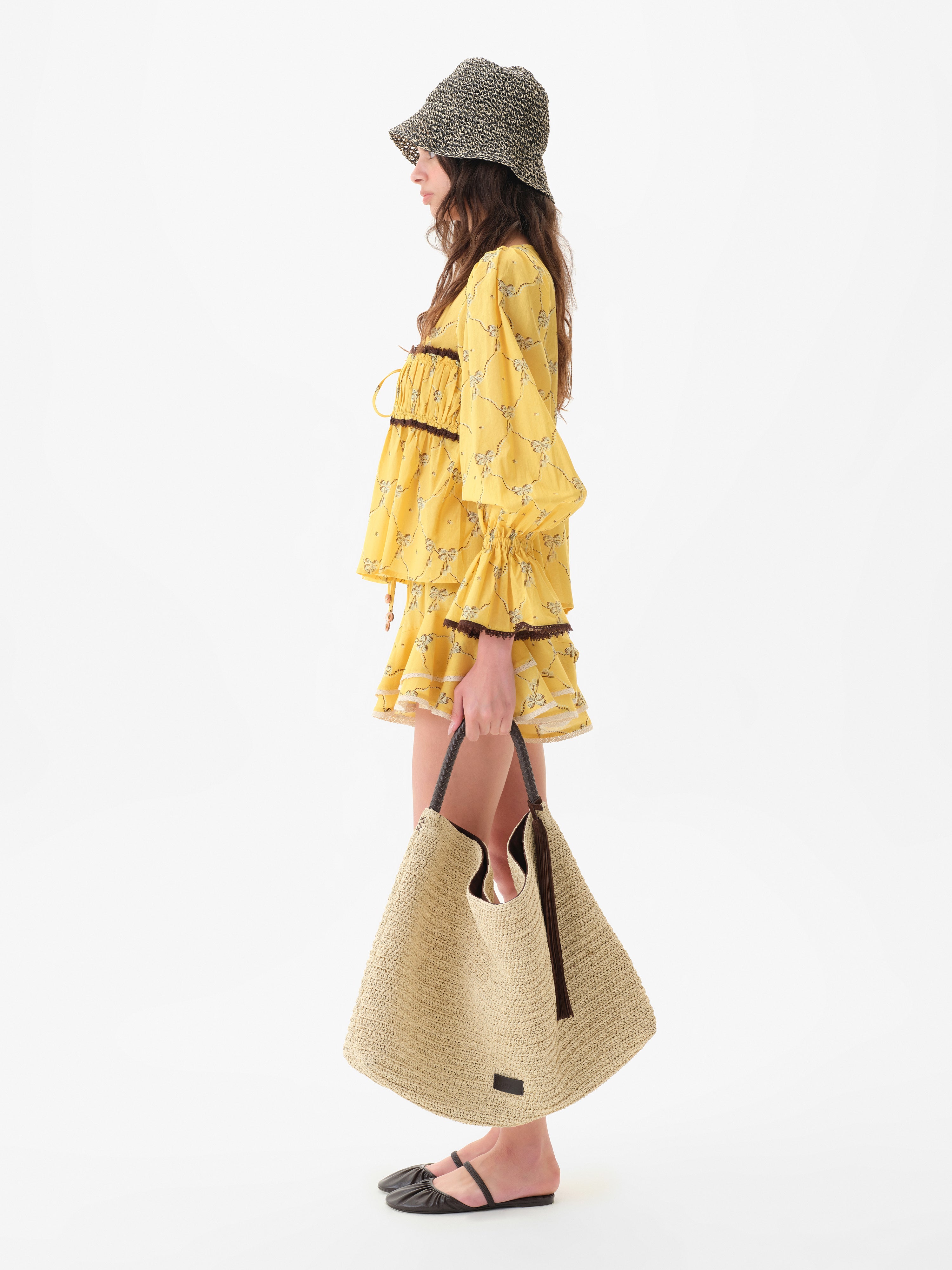 RIBY - Yellow printed flared-sleeve top