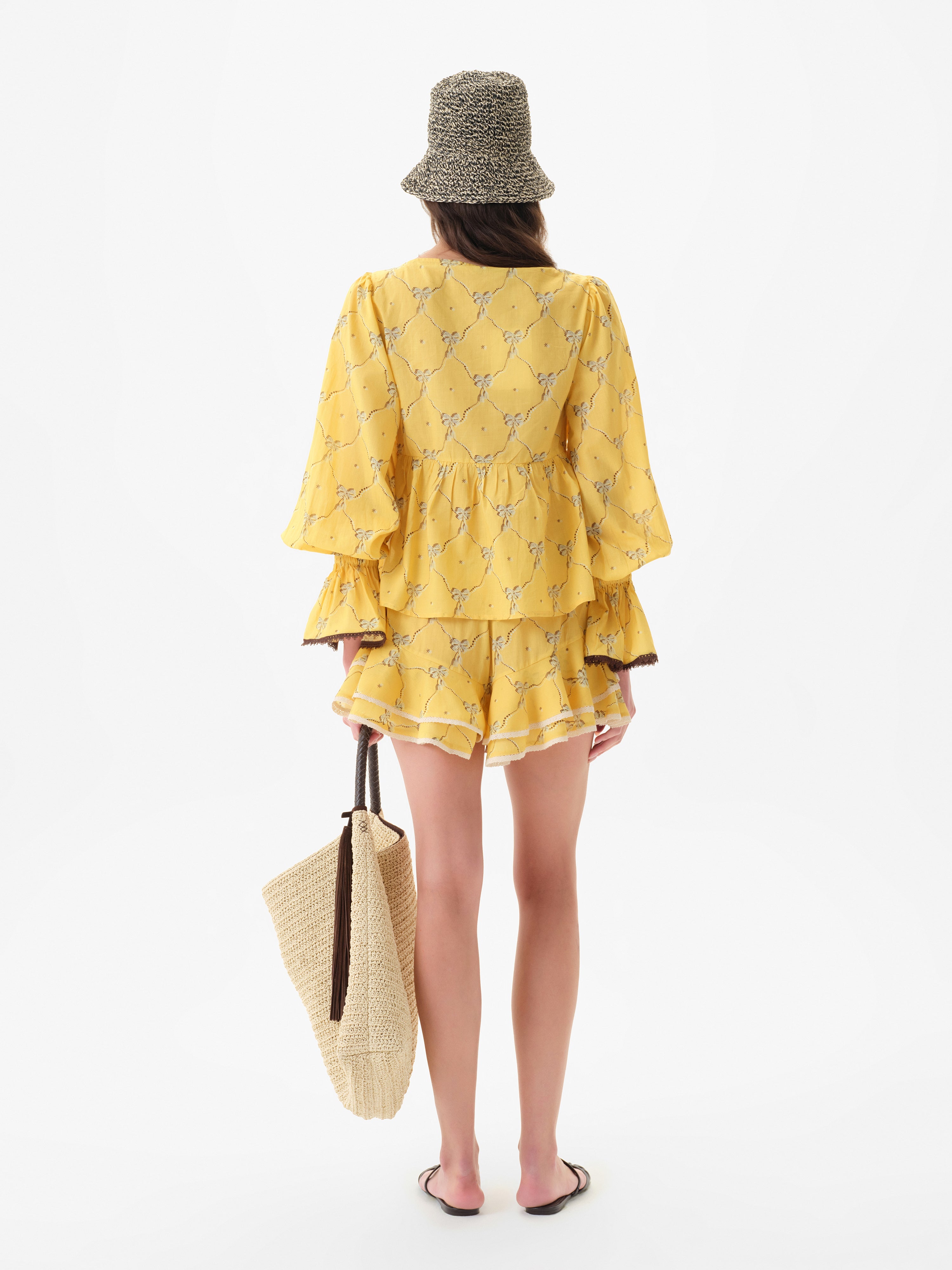 RIBY - Yellow printed flared-sleeve top