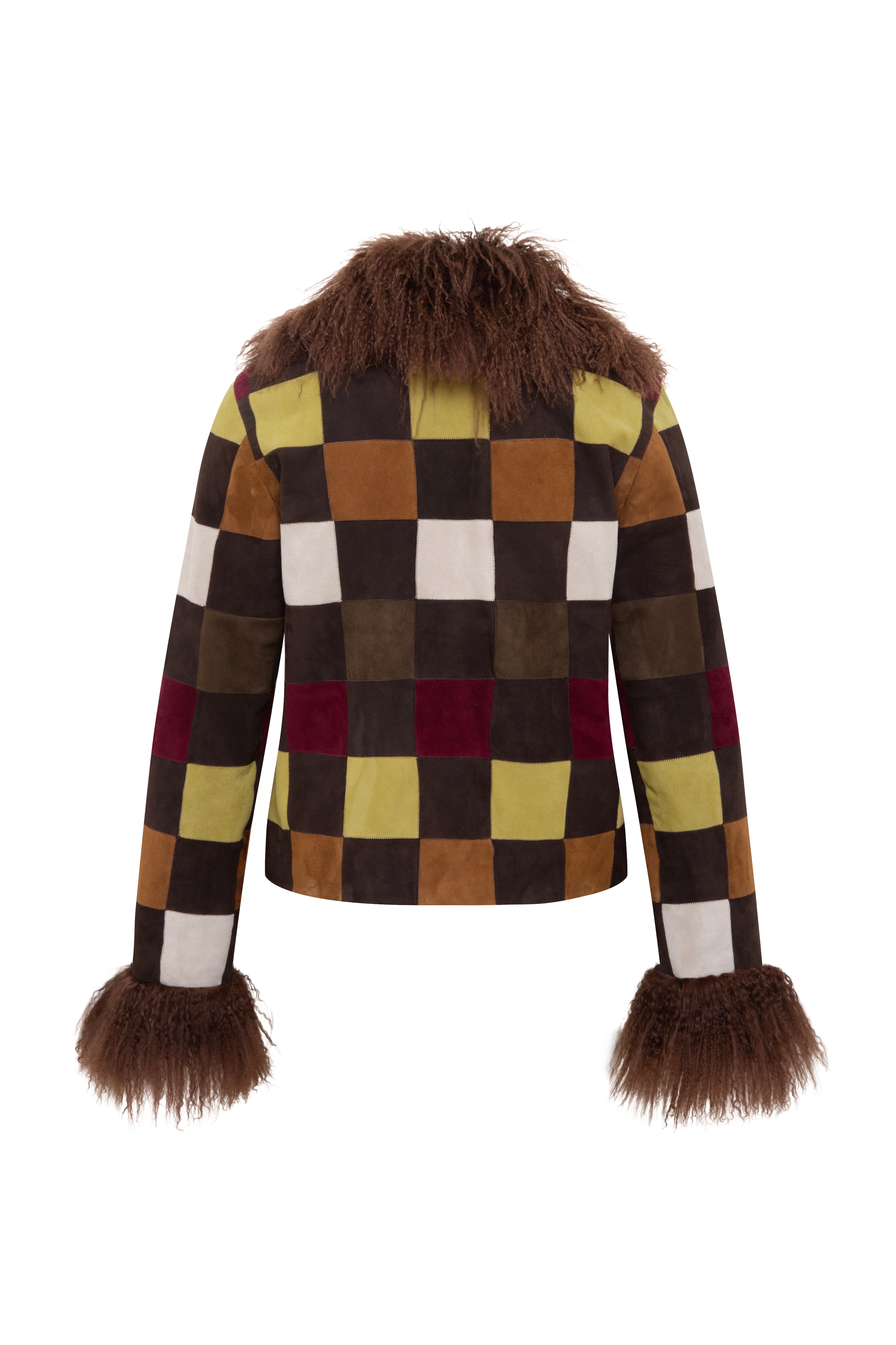 RONCH - Checkered fur-trim cropped jacket