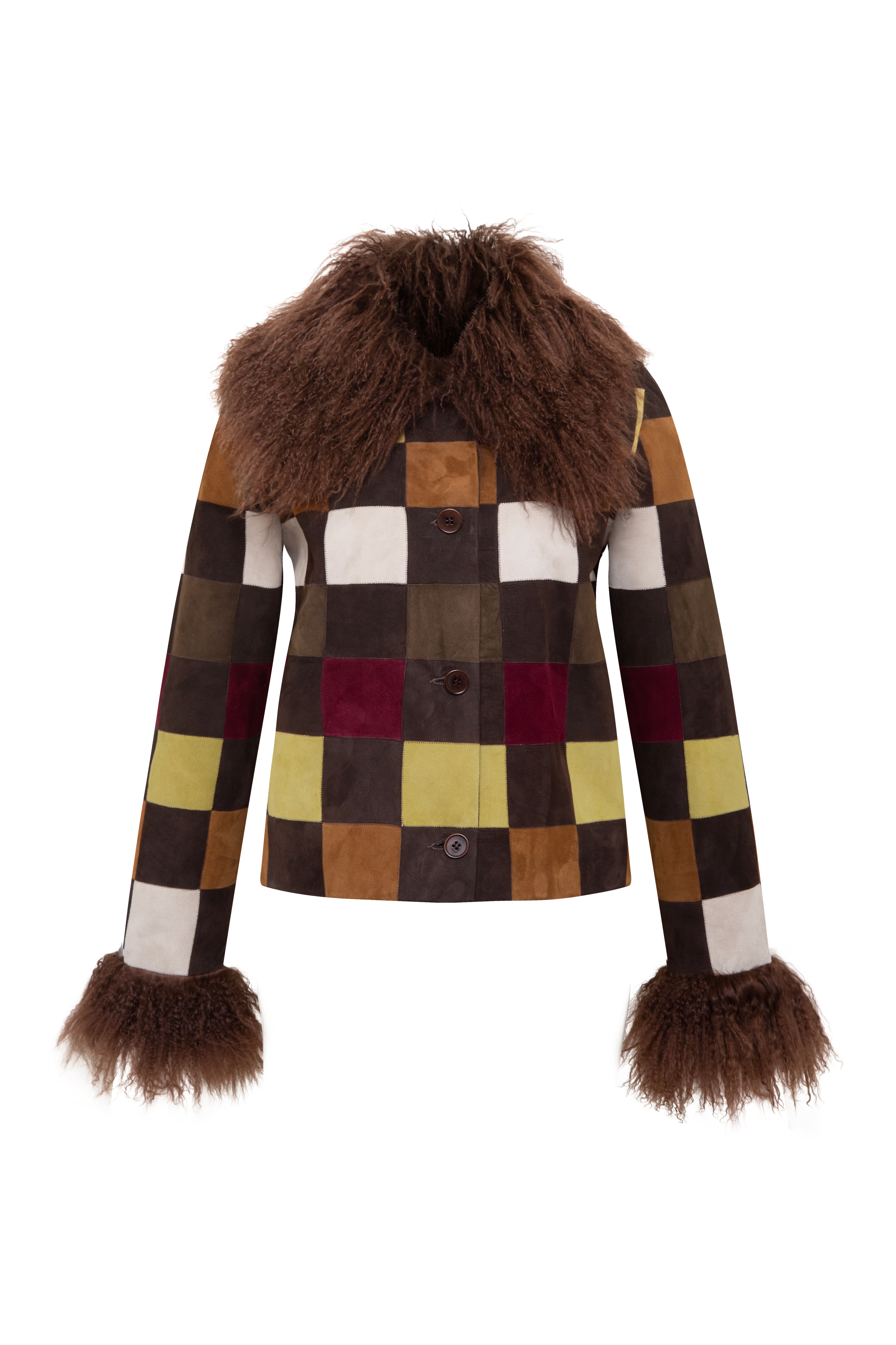 RONCH - Checkered fur-trim cropped jacket
