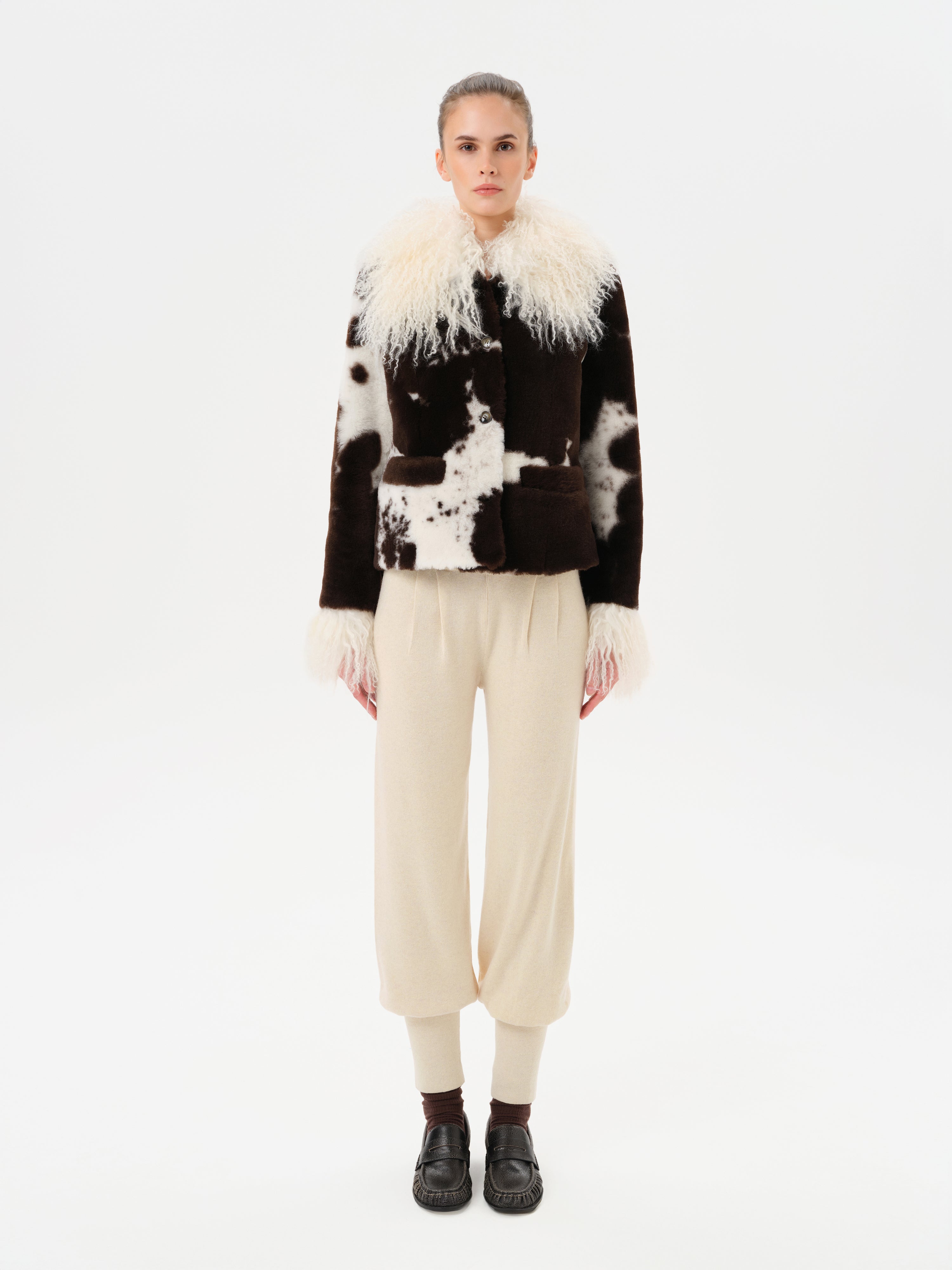 RONCH - Cropped animal print shearling jacket