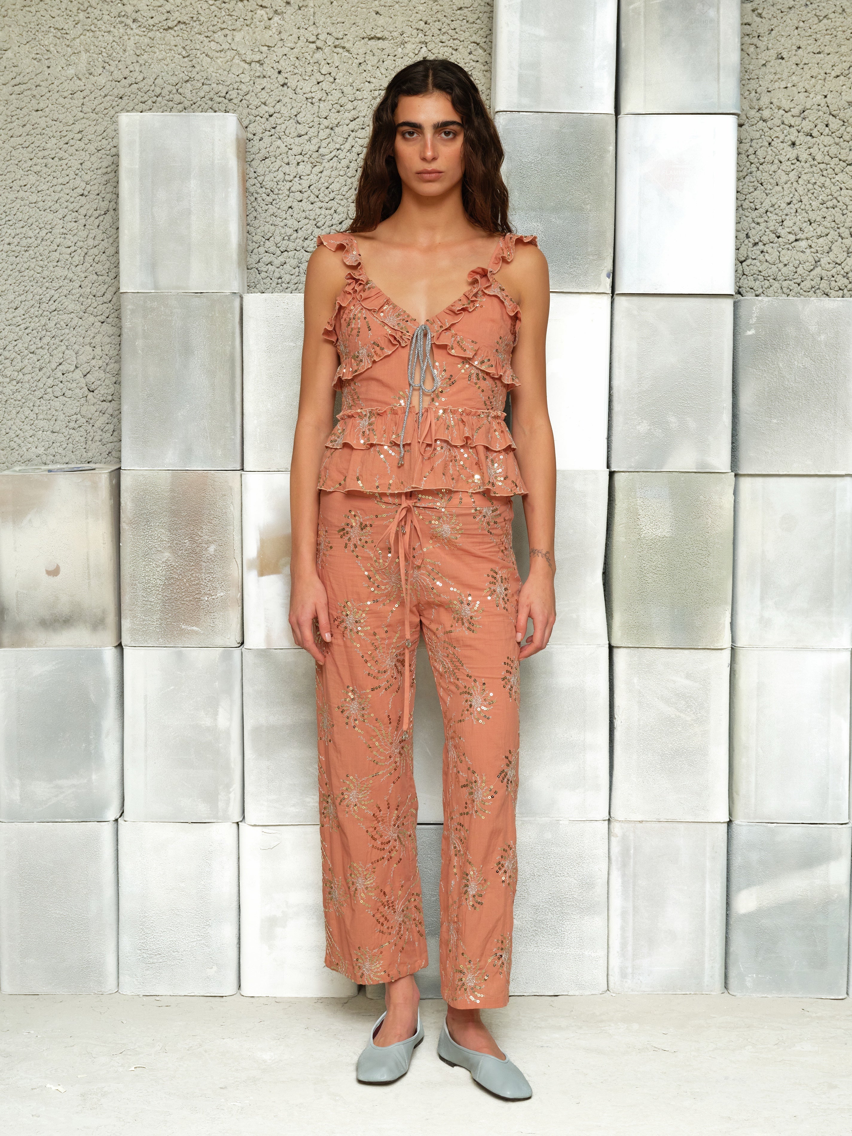 SAVINA - Embroidered drawstring pants