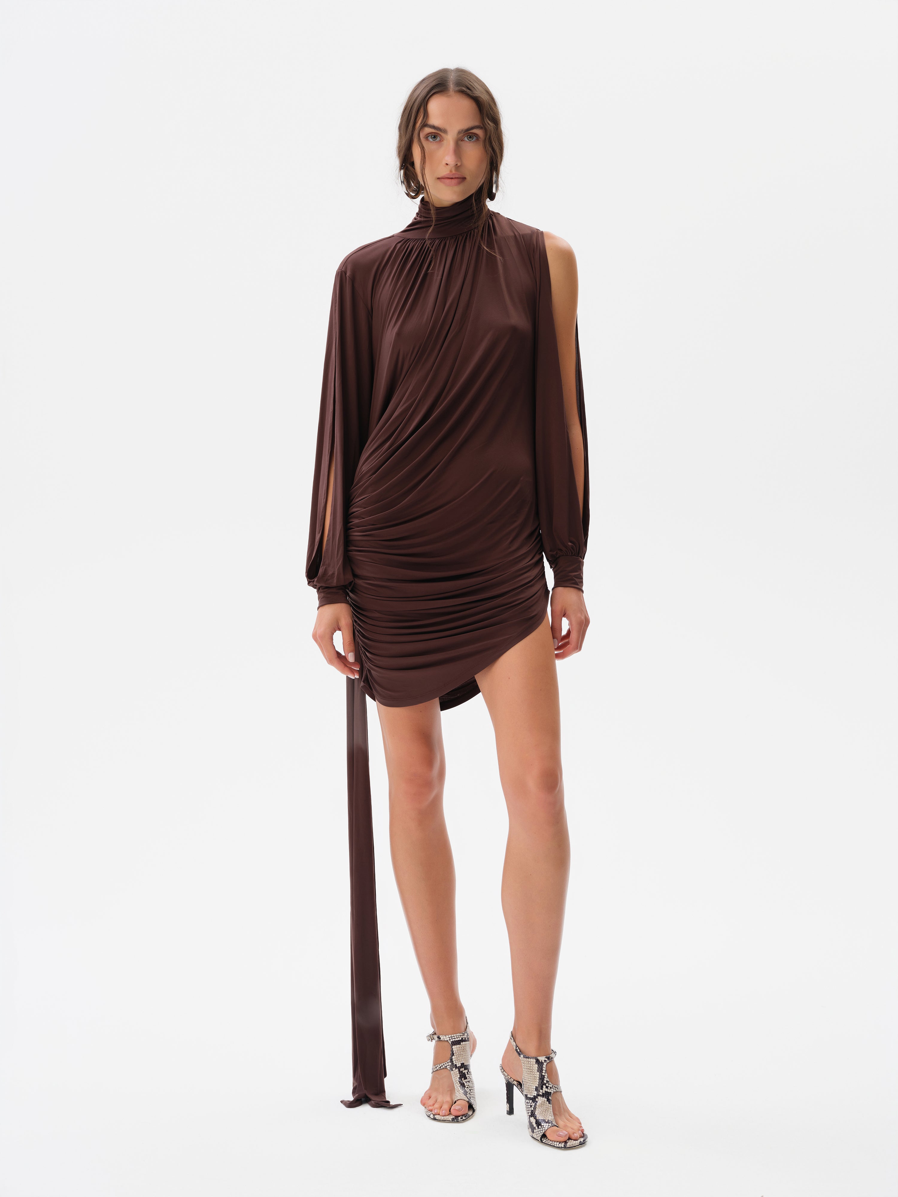 SELENE - High-neck mini jersey dress