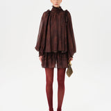 SERENA - Printed sheer long-sleeve blouse with open-back design