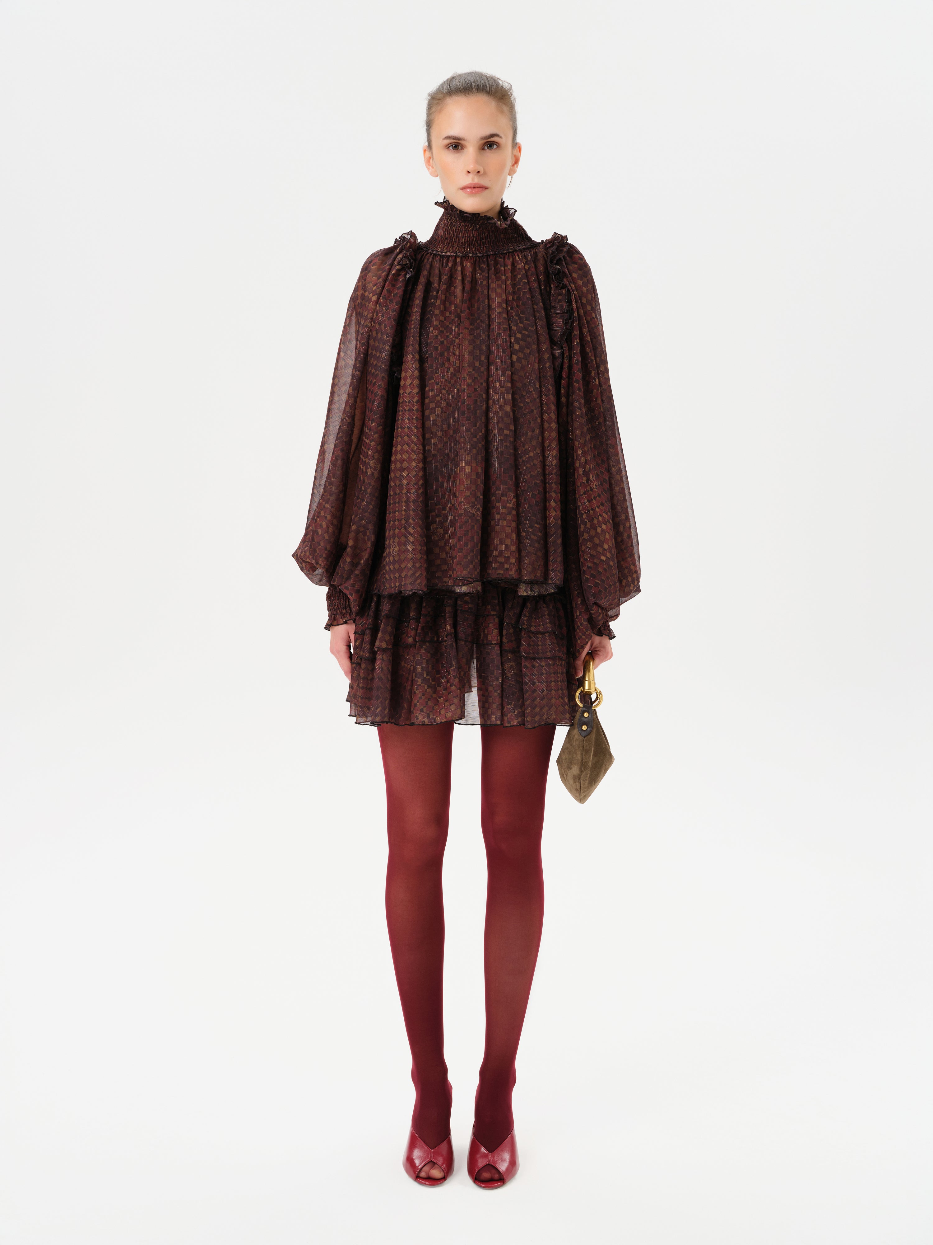 SERENA - Printed sheer long-sleeve blouse with open-back design