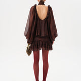 SERENA - Printed sheer long-sleeve blouse with open-back design