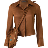 SEZANNE - Button-down cropped shirt with detachable mini-pouch