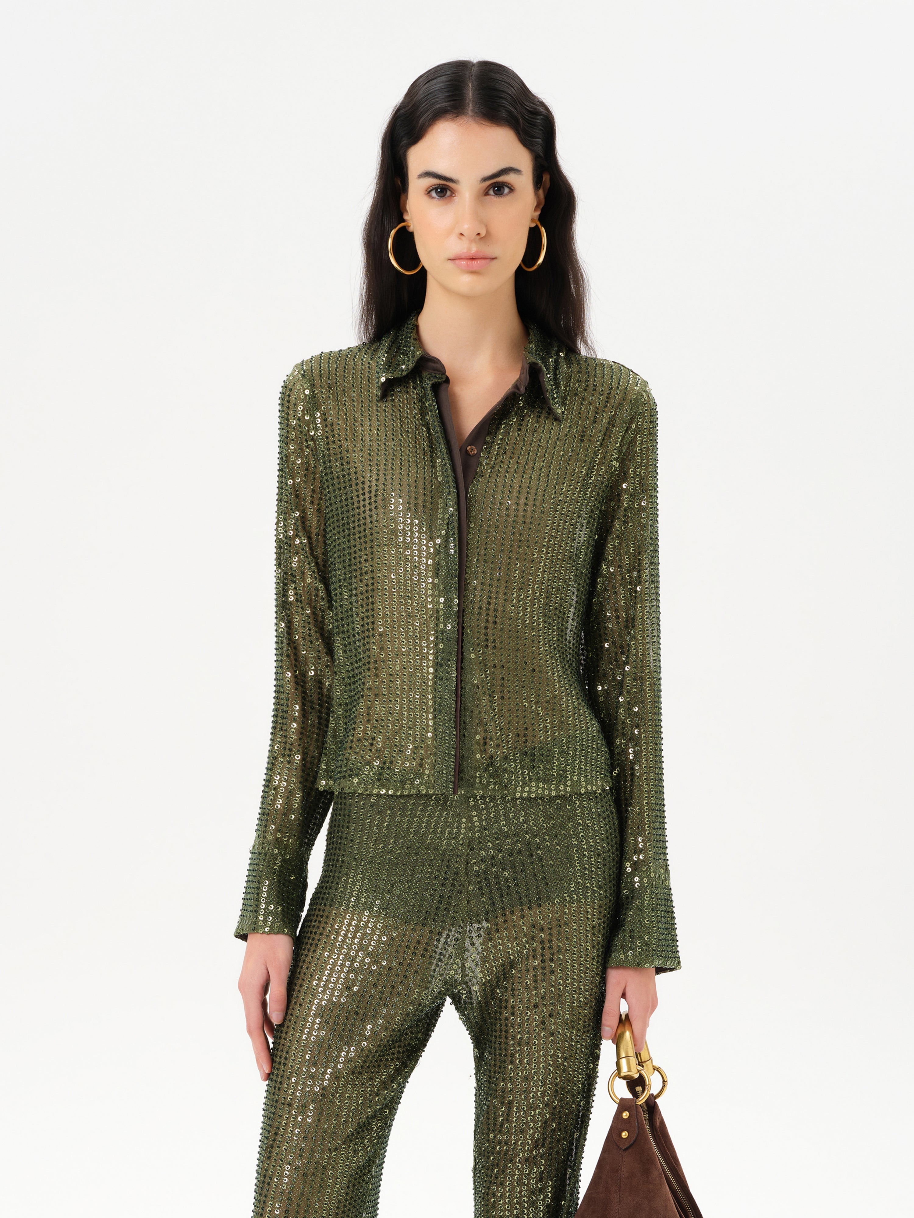 SEZANNE - Semi sheer sequin button-down