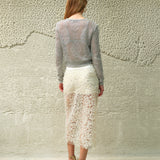 SIAM - Sheer tulle flower appliqué midi skirt
