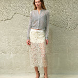 SIAM - Sheer tulle flower appliqué midi skirt