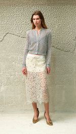 SIAM - Sheer tulle flower appliqué midi skirt