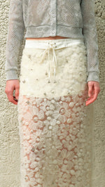 SIAM - Sheer tulle flower appliqué midi skirt