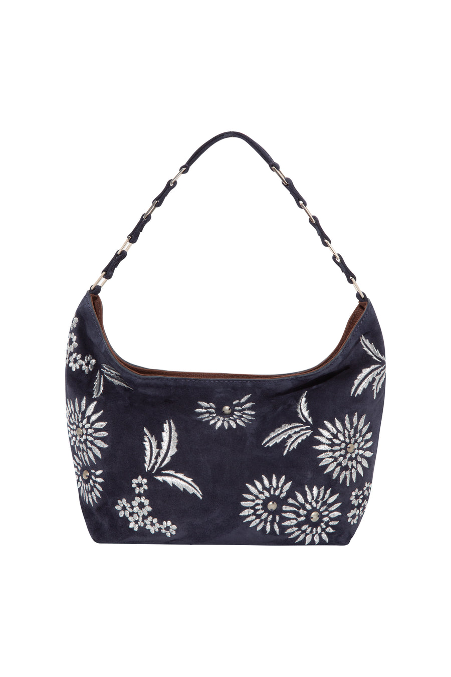 MINI GALIA - Shoulder bag with silver embroidery and chain strap