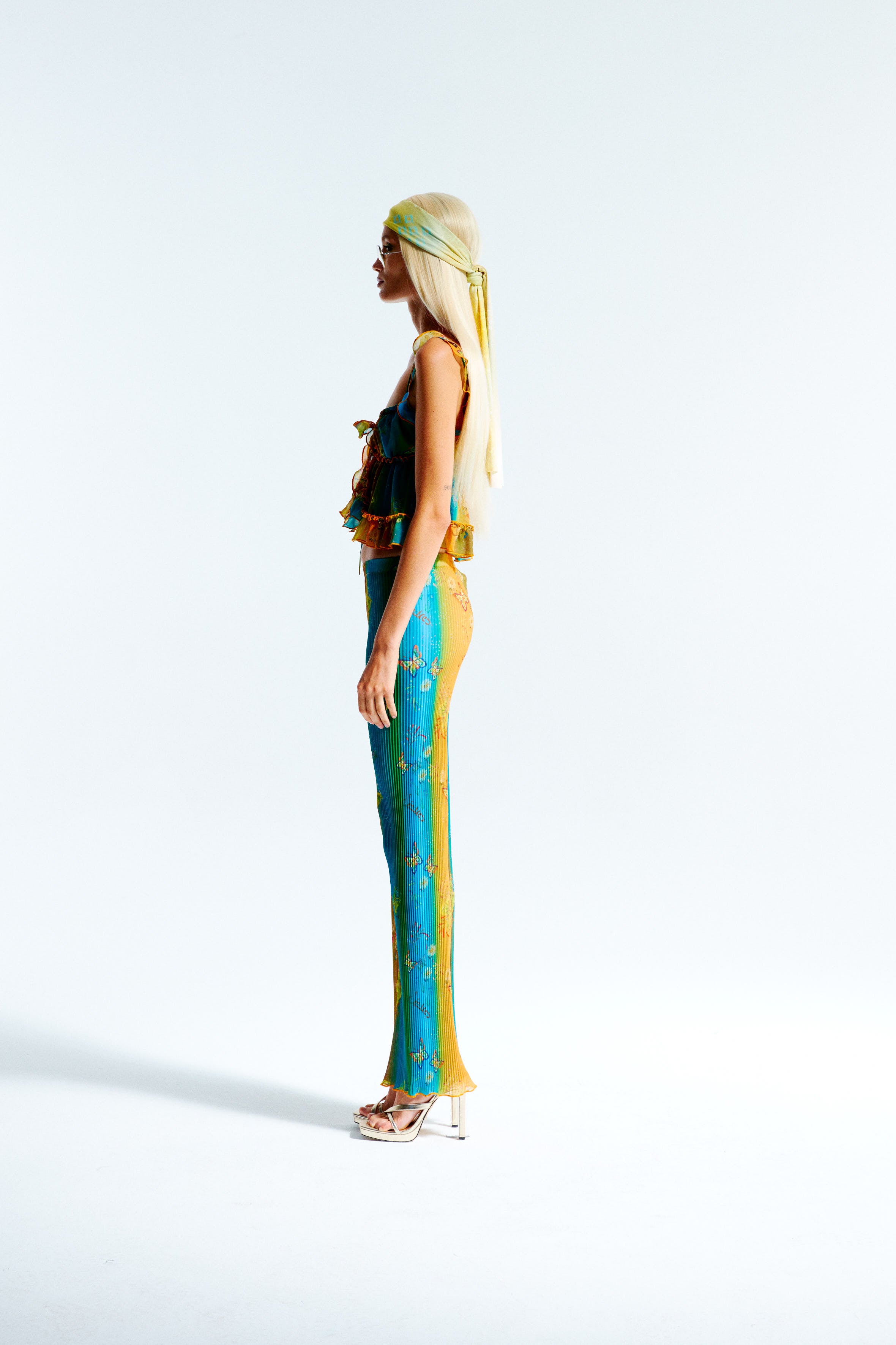 CALIA - Printed tie-front top with ruffles