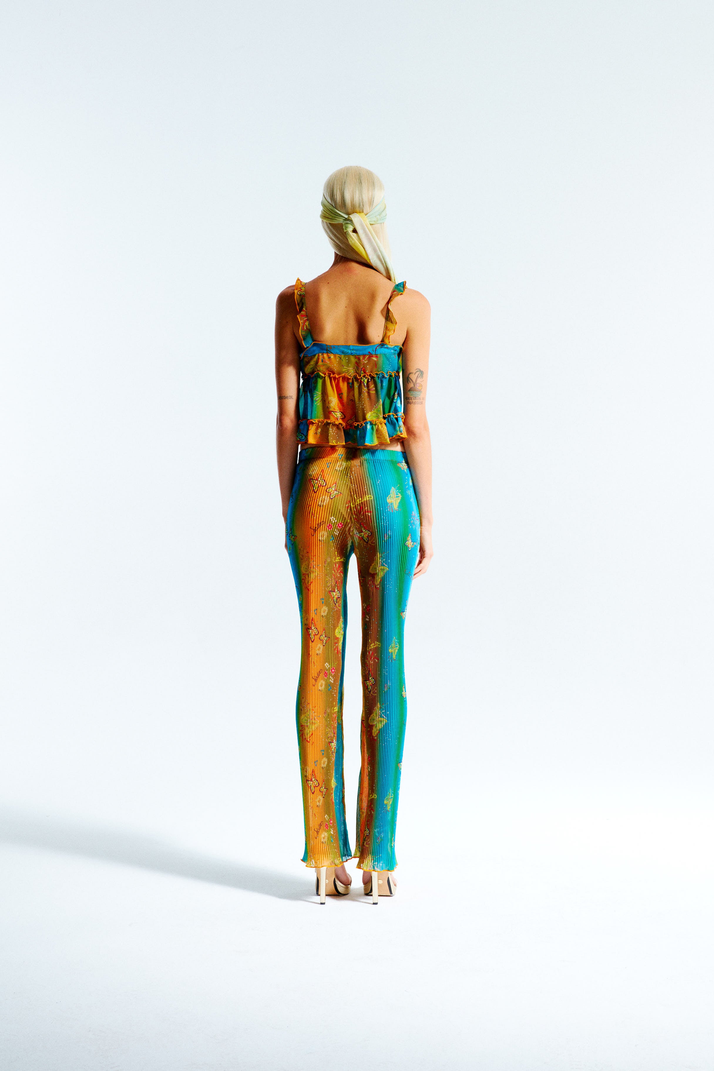 CALIA - Printed tie-front top with ruffles