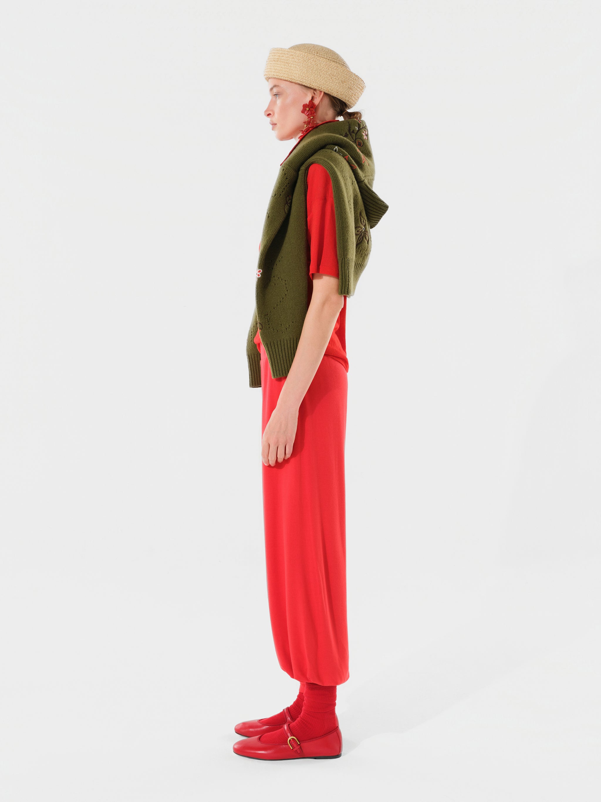 DARINA - Lambswool blend knit tapered pants with rib hem