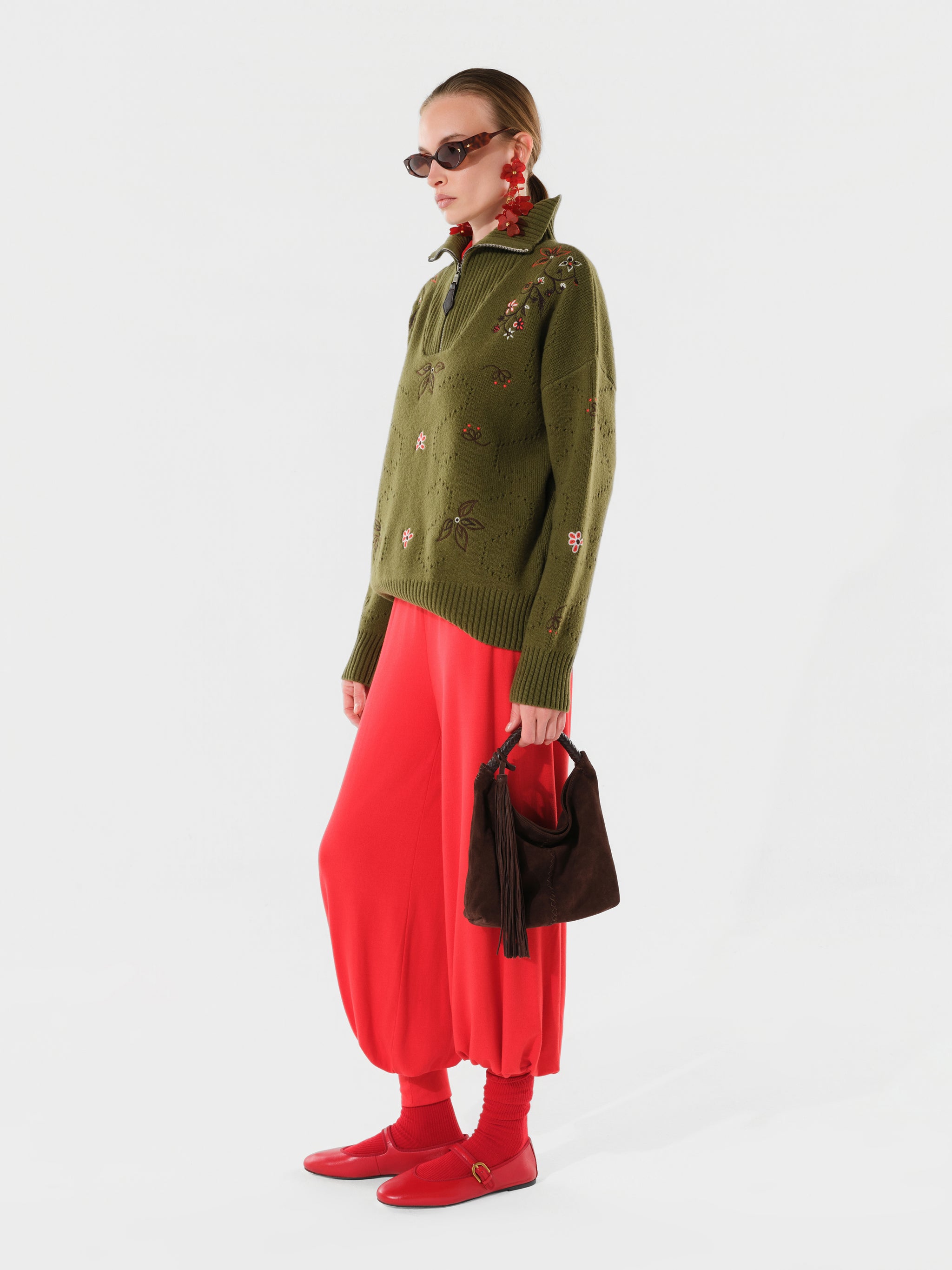 GENEVA - Half-zip embroidered knit sweater