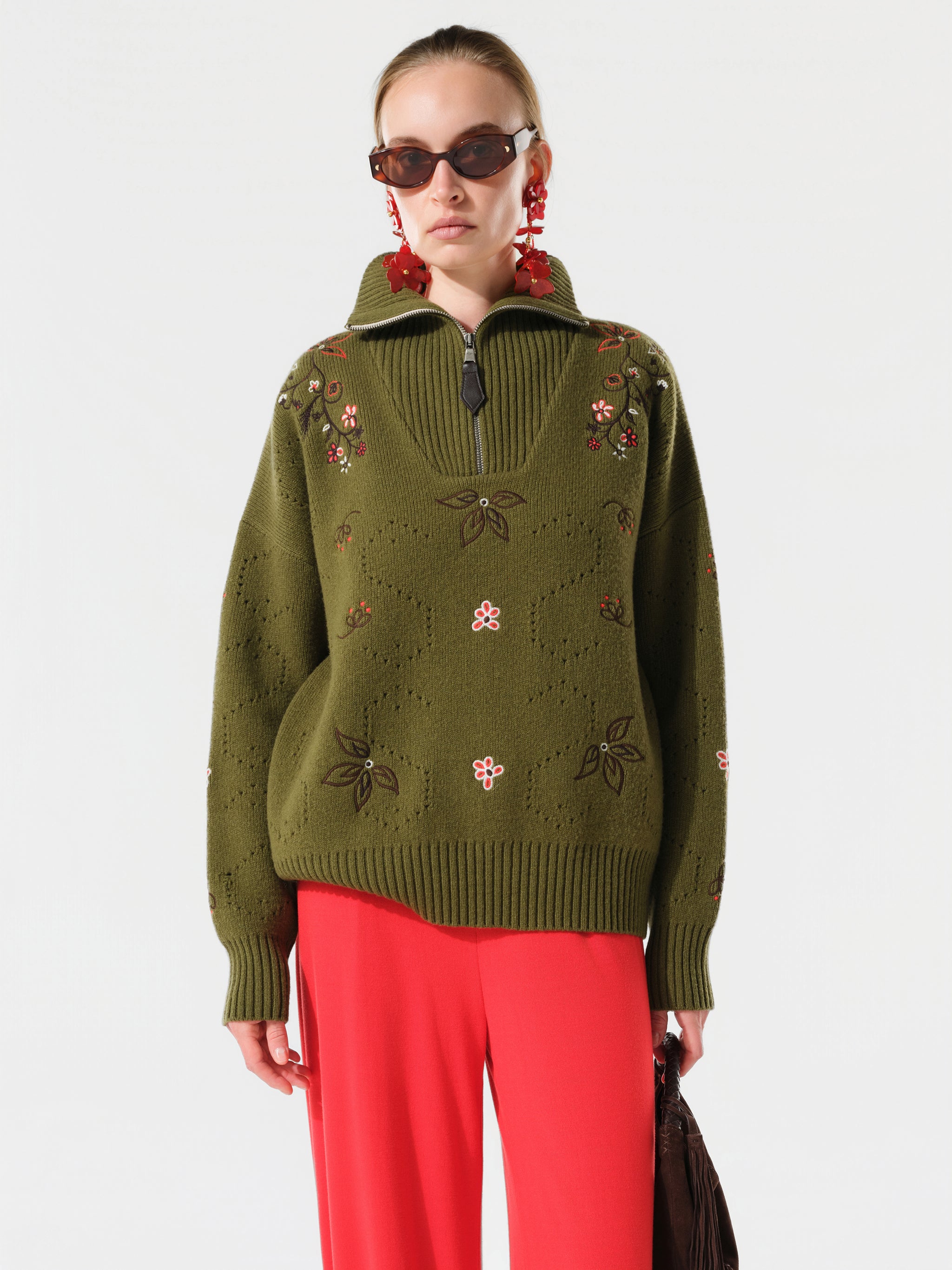 GENEVA - Half-zip embroidered knit sweater