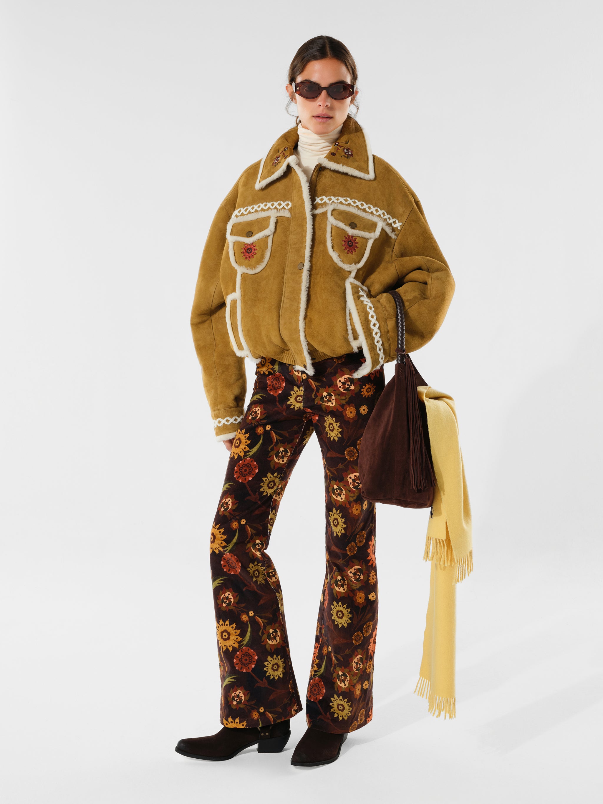 ISLA - Printed velvet flared pants
