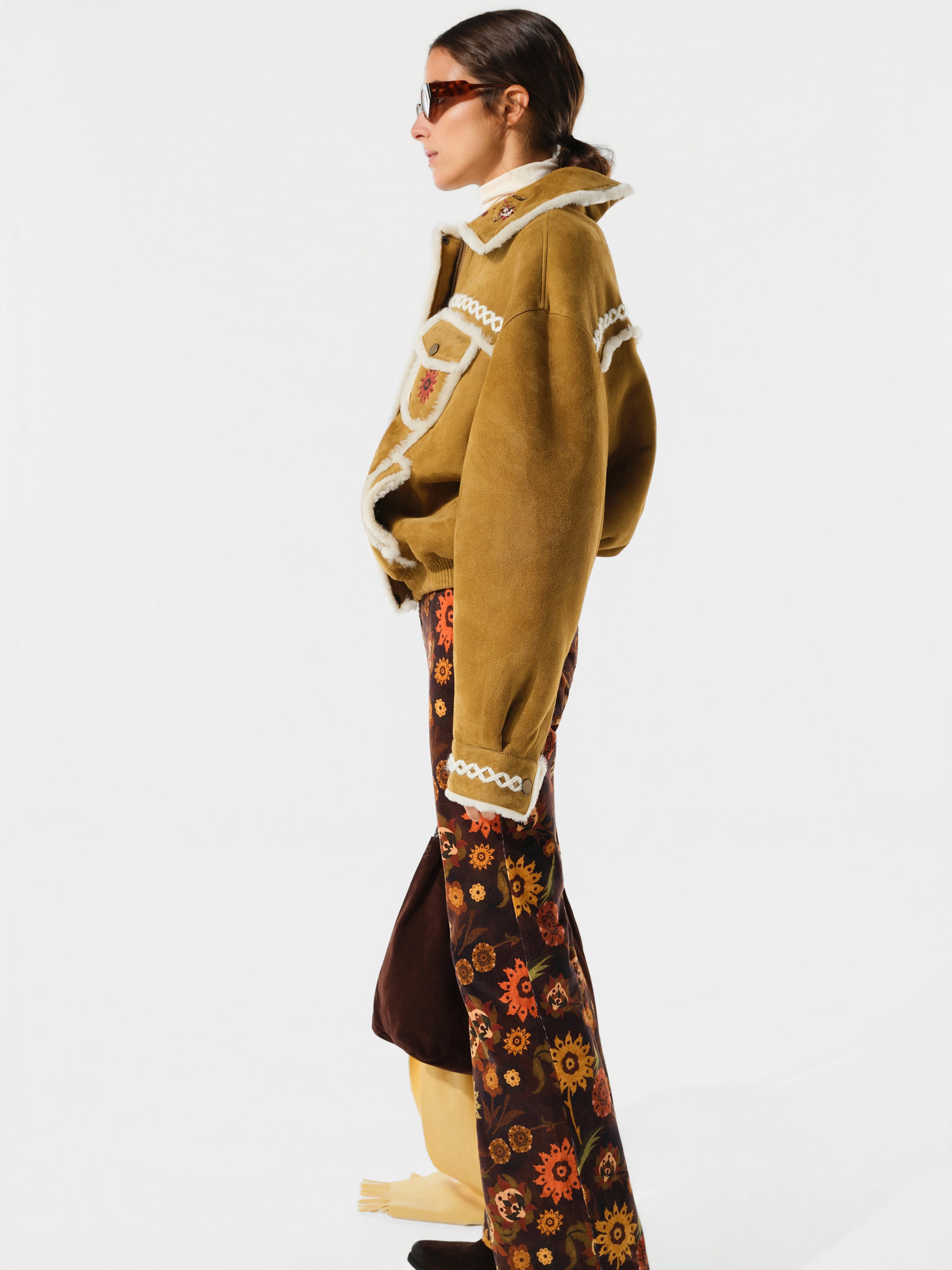 TWILLA - Shearling-trim embroidered suede jacket