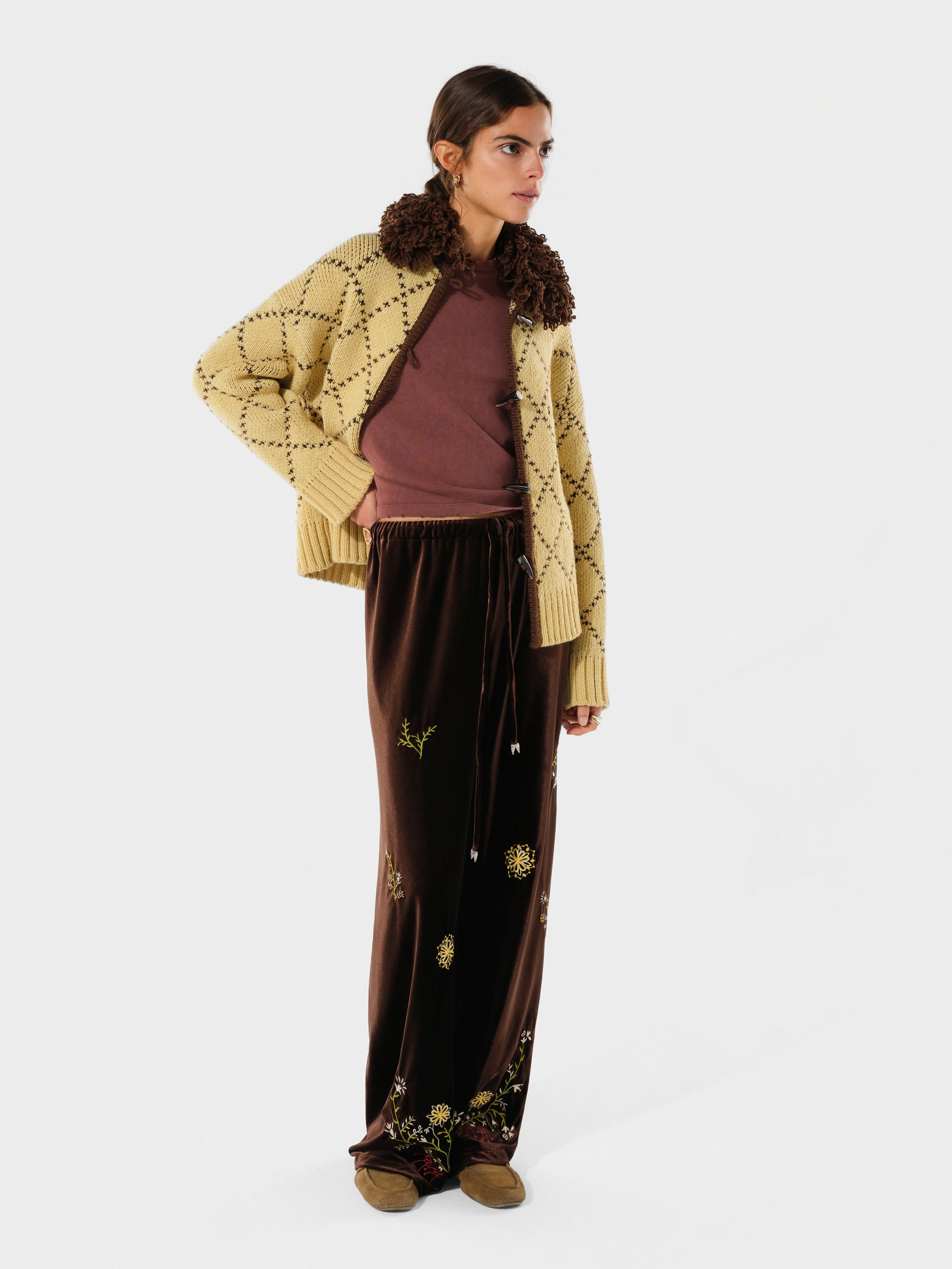 OLLIE - Oversized chunky knit cardigan with textured yarn collar