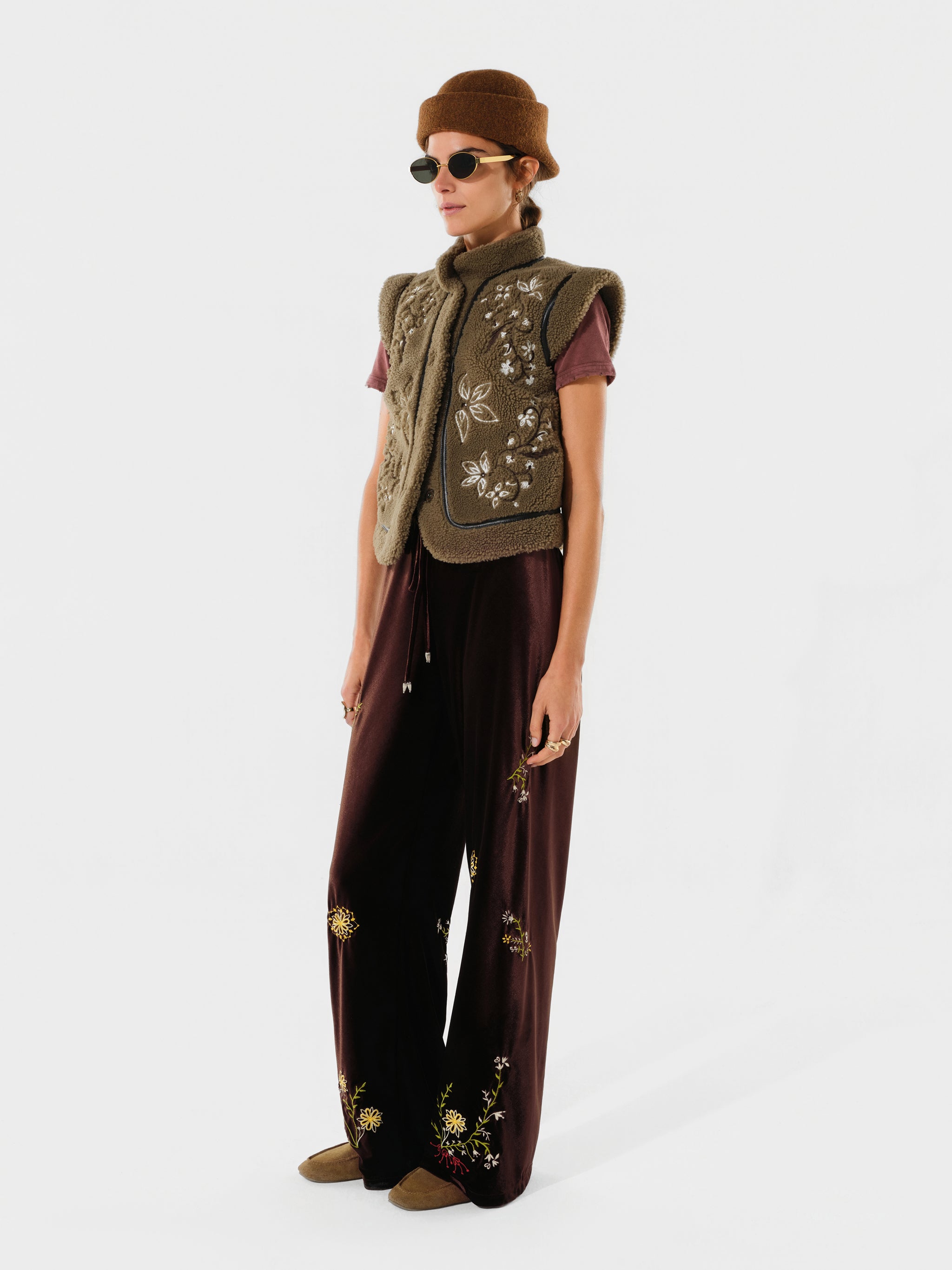 MANOCE - Embroidered velvet straight-leg pants