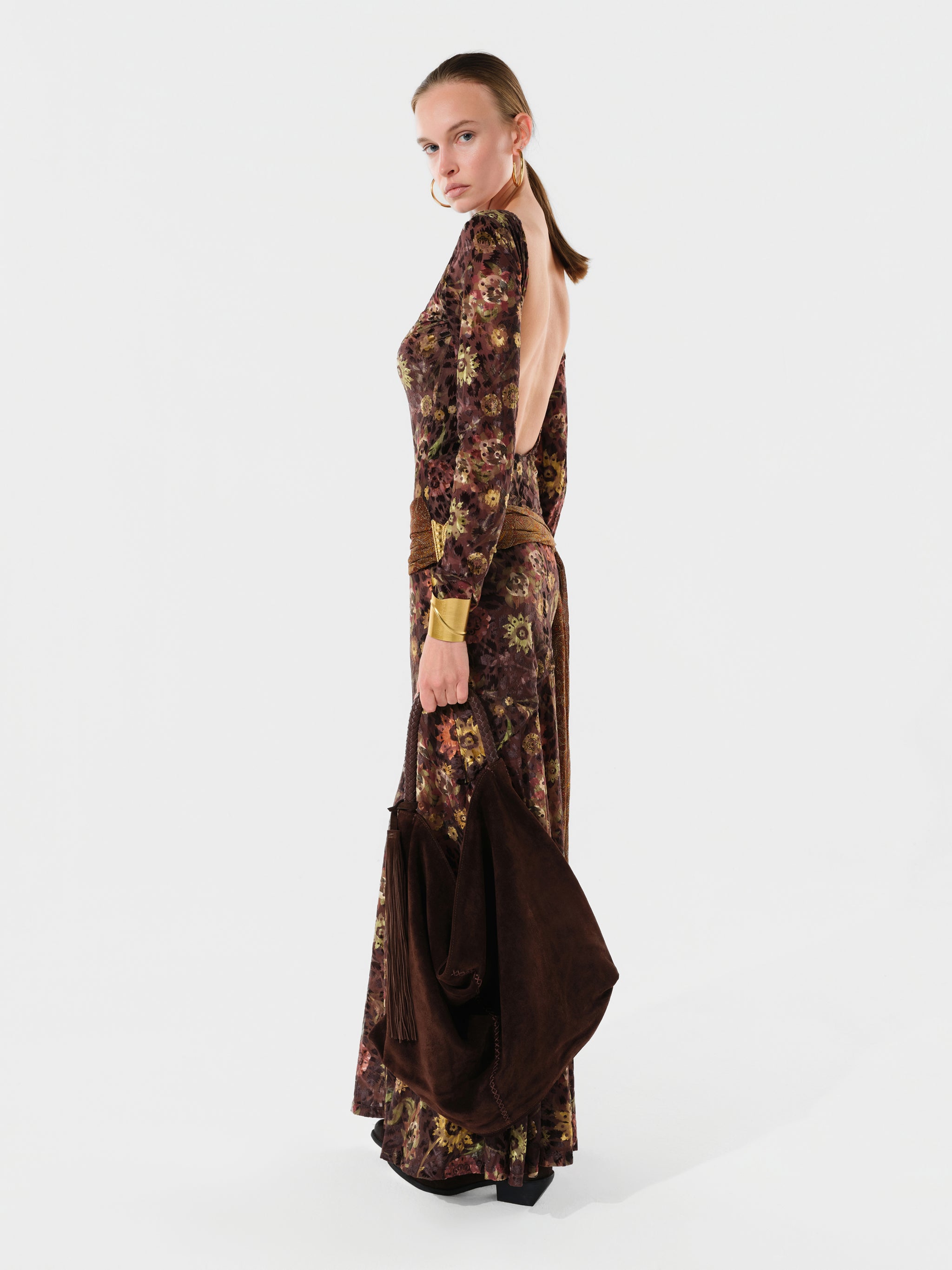 ALIN - Velvet devoré open back maxi dress