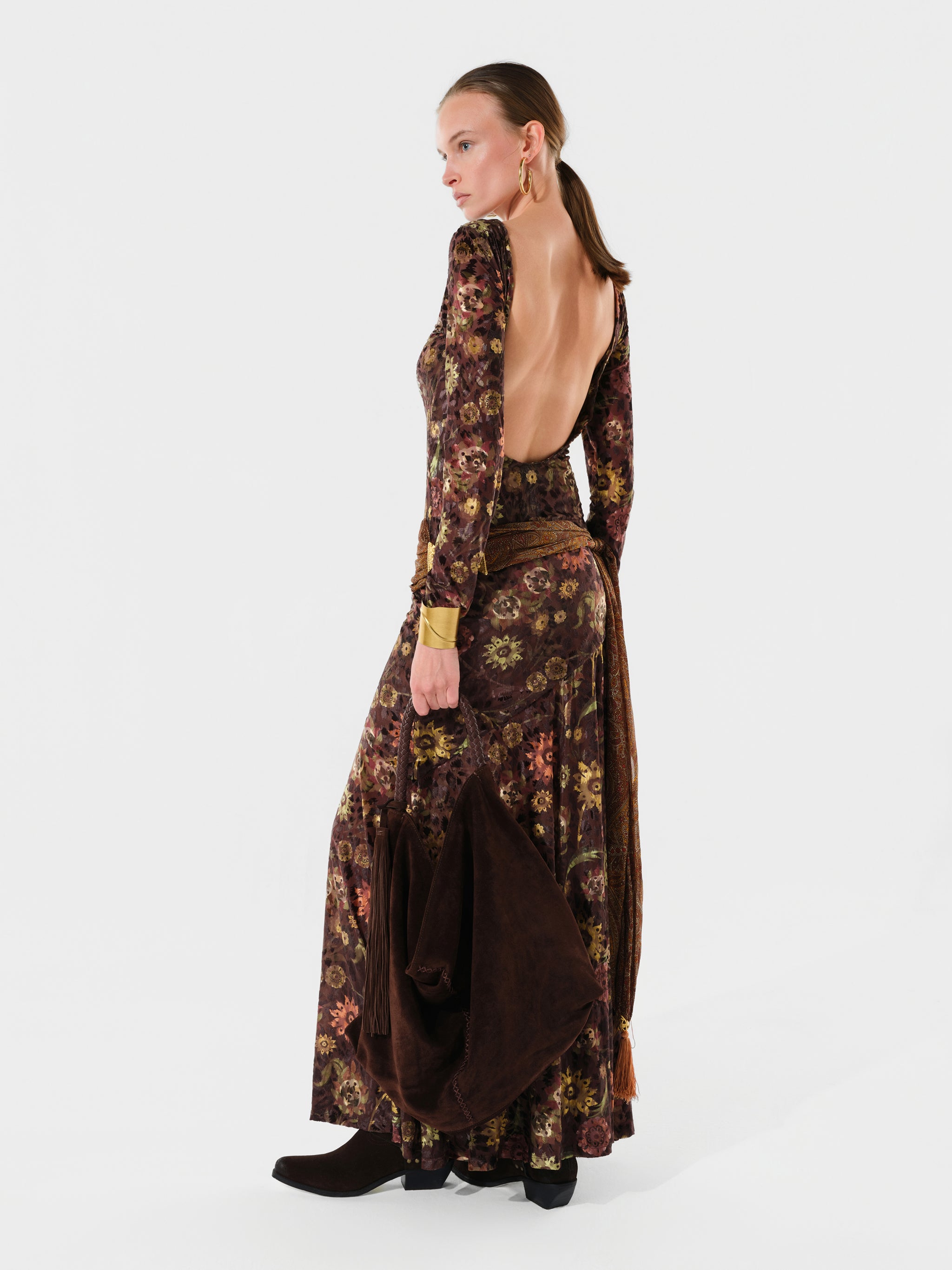 ALIN - Velvet devoré open back maxi dress